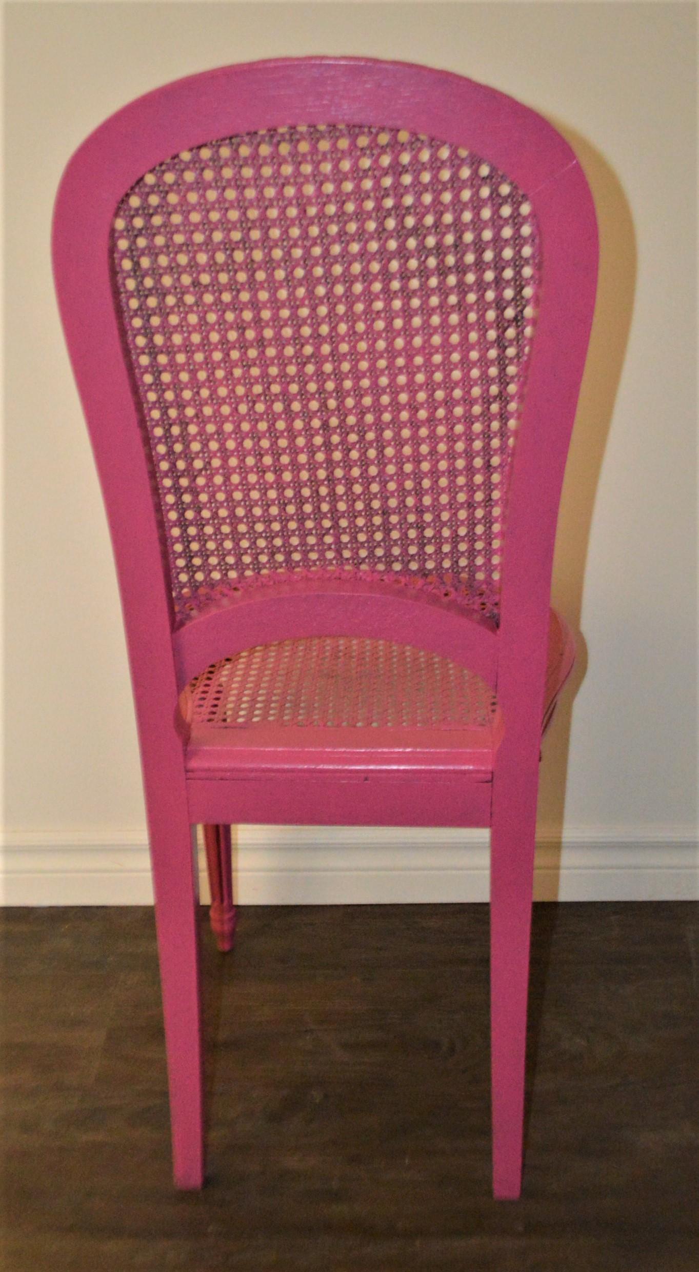 Louis XVI Caned Back and Seat Side Chair from France, Painted Pink For Sale 3