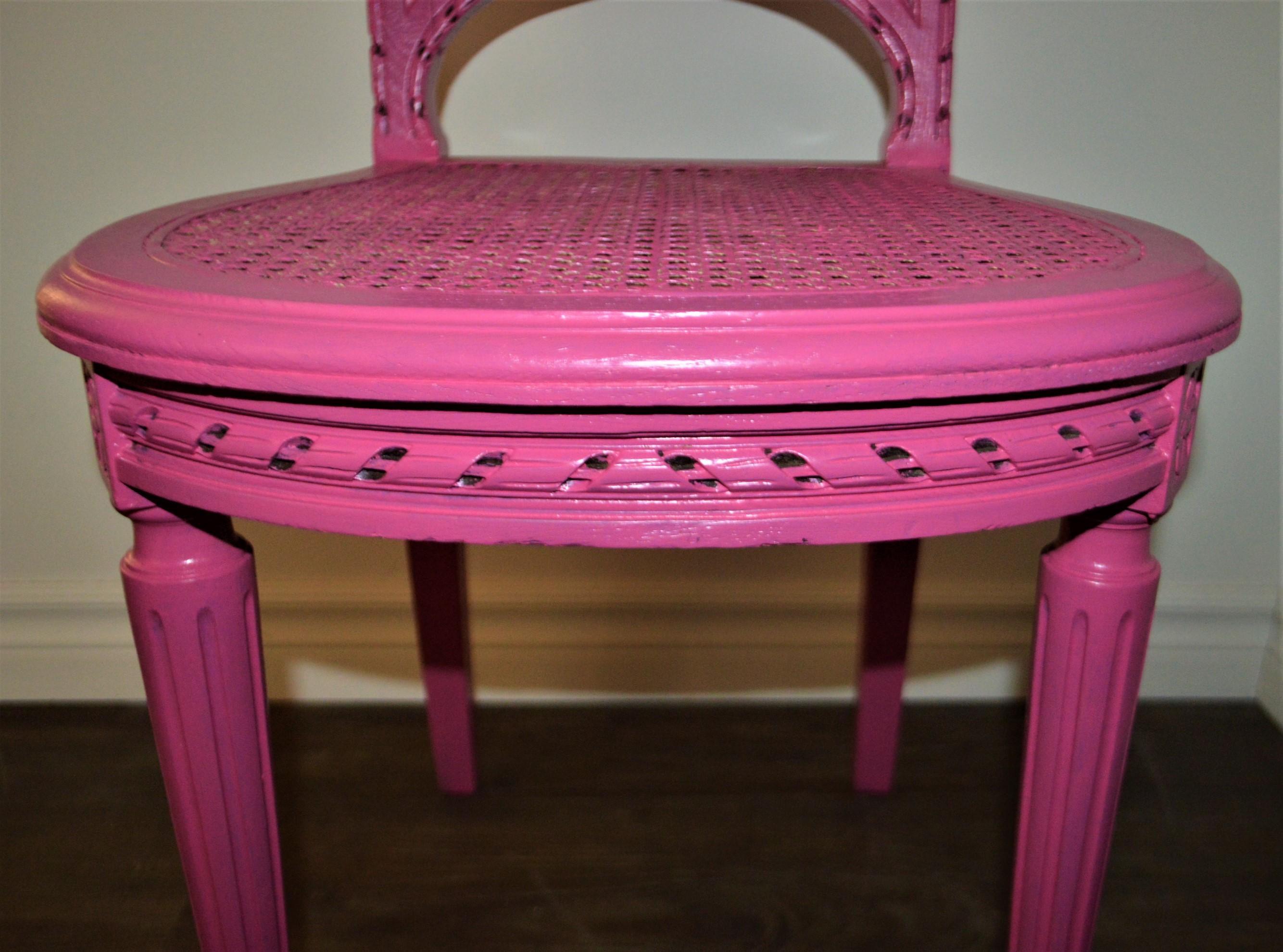 20th Century Louis XVI Caned Back and Seat Side Chair from France, Painted Pink For Sale
