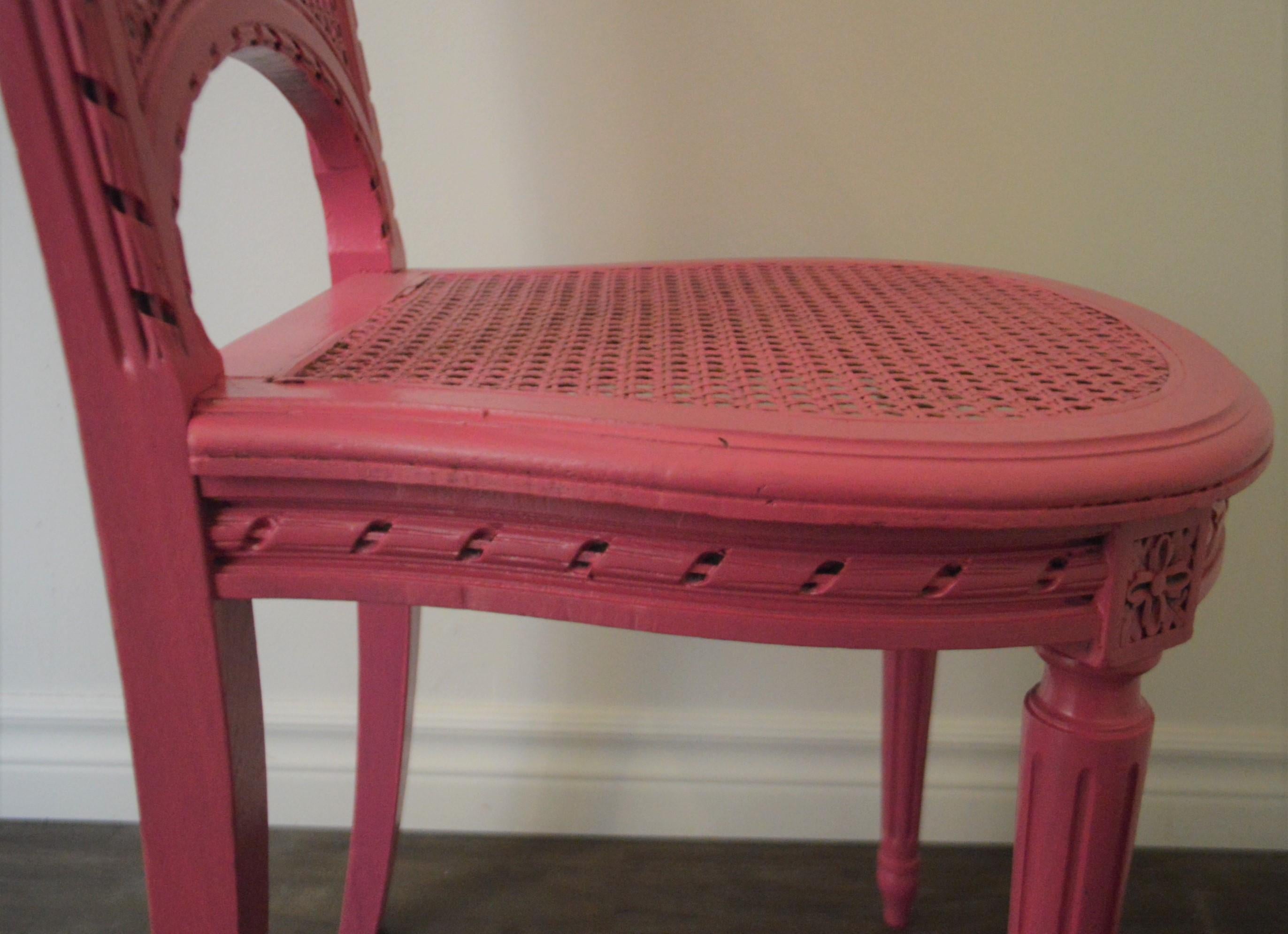 Louis XVI Caned Back and Seat Side Chair from France, Painted Pink For Sale 1