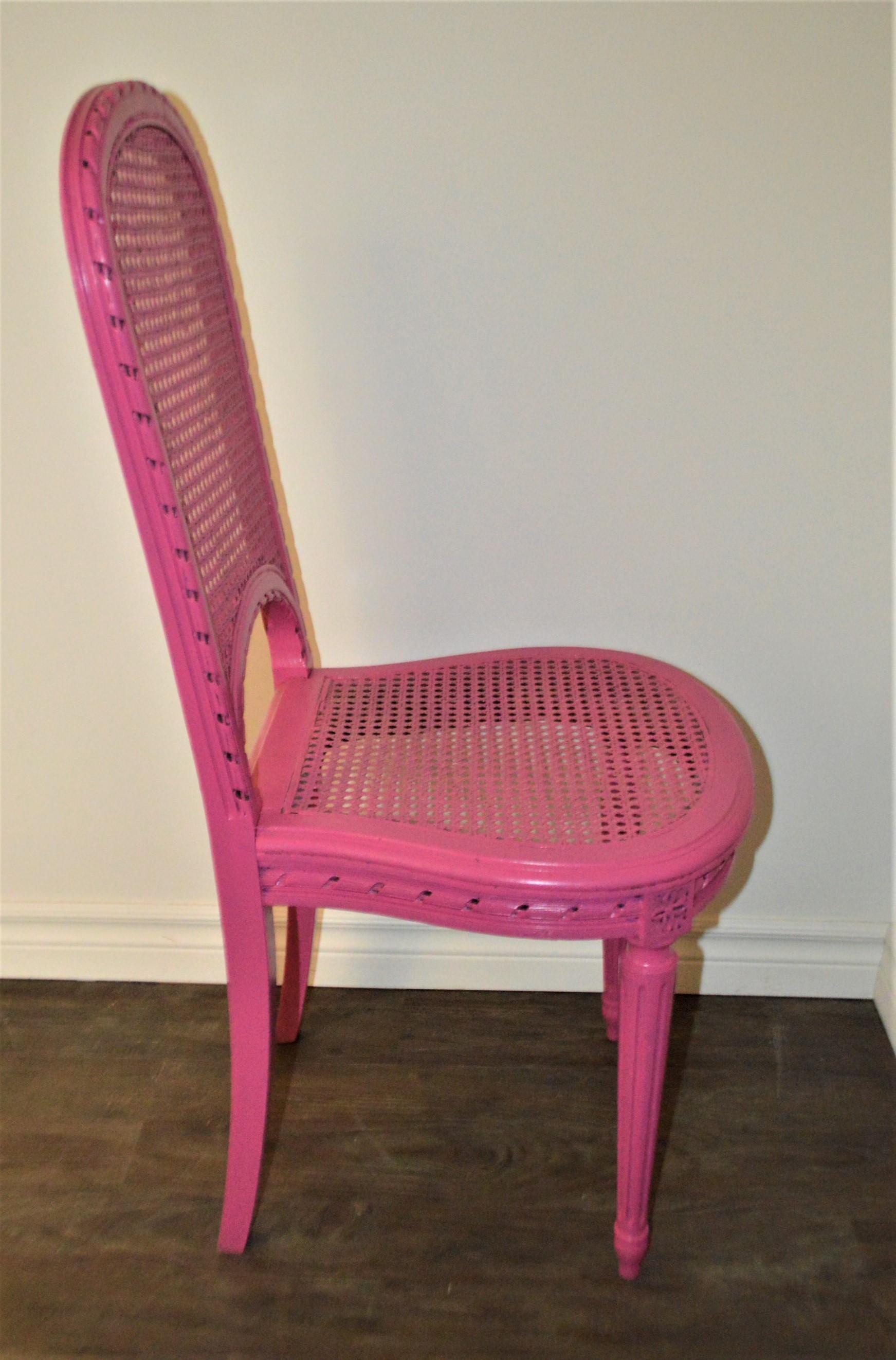 Louis XVI Caned Back and Seat Side Chair from France, Painted Pink For Sale 2