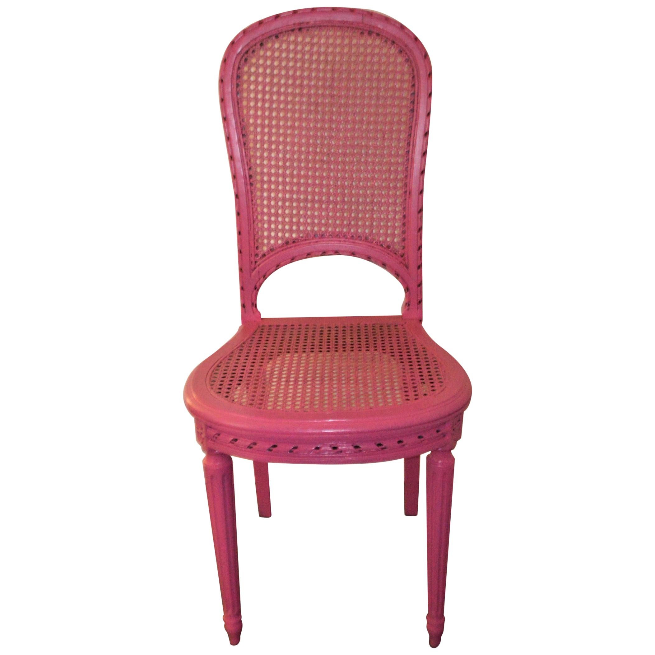 Louis XVI Caned Back and Seat Side Chair from France, Painted Pink For Sale