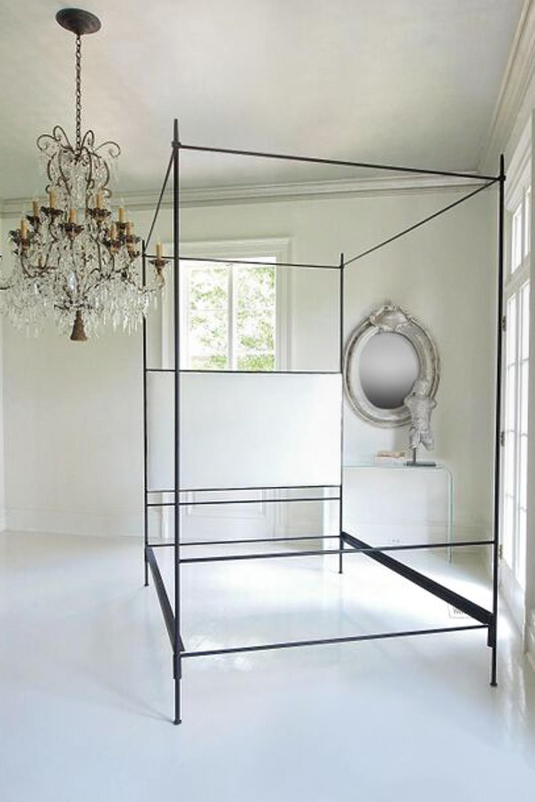 American Louis XVI Canopy Bed with Upholstered Headboard, Queen For Sale