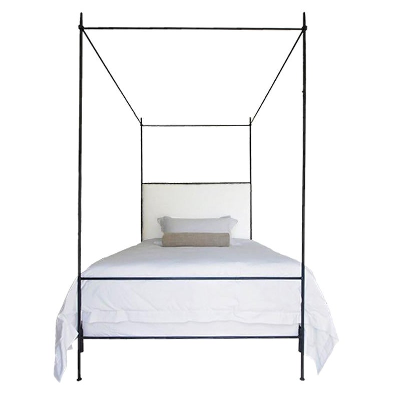 Louis XVI Canopy Bed with Upholstered Headboard, Twin