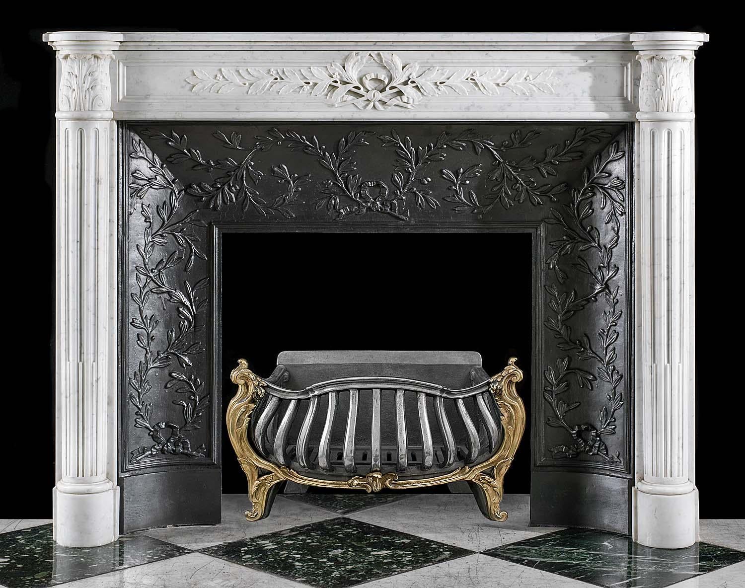 Louis XIV Louis XVI Carrara Marble Fireplace 