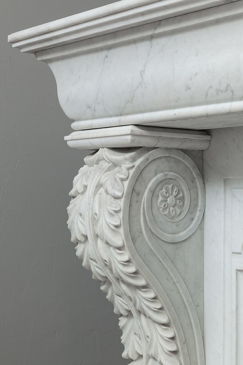 Hand-Carved Louis XVI French Carrara White Marble Antique Fireplace