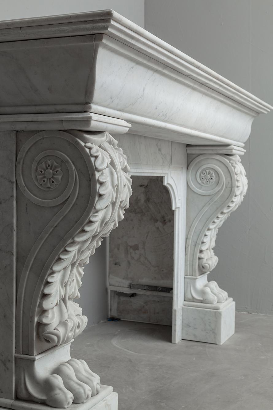 Carrara Marble Louis XVI French Carrara White Marble Antique Fireplace