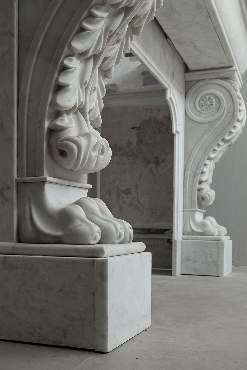 Louis XVI French Carrara White Marble Antique Fireplace 1