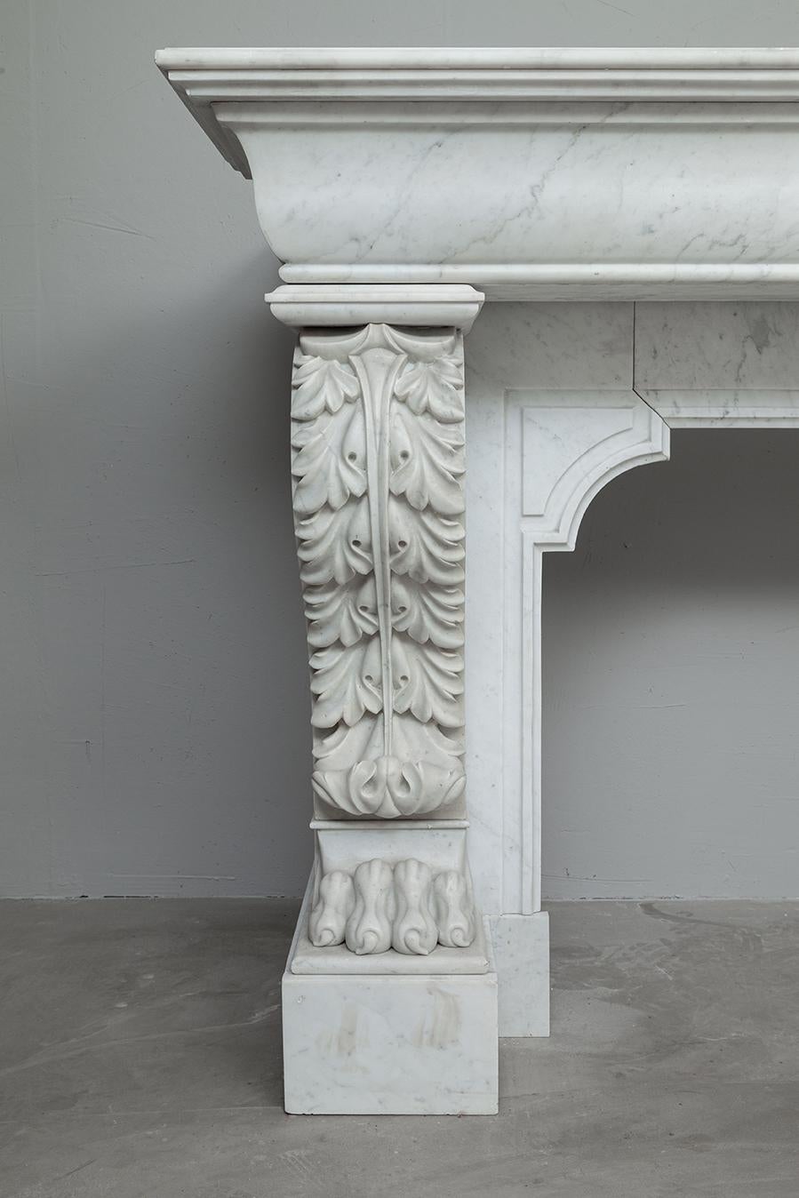 Louis XVI French Carrara White Marble Antique Fireplace 2