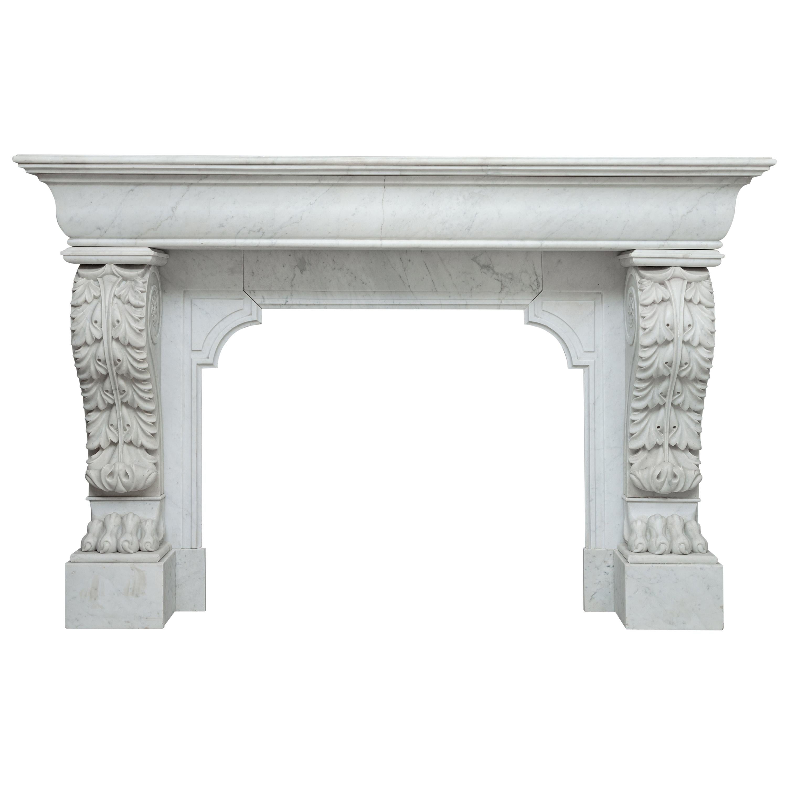 Louis XVI French Carrara White Marble Antique Fireplace