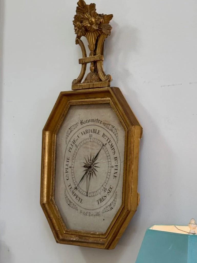 French Louis XVI carved and gilded barometer For Sale