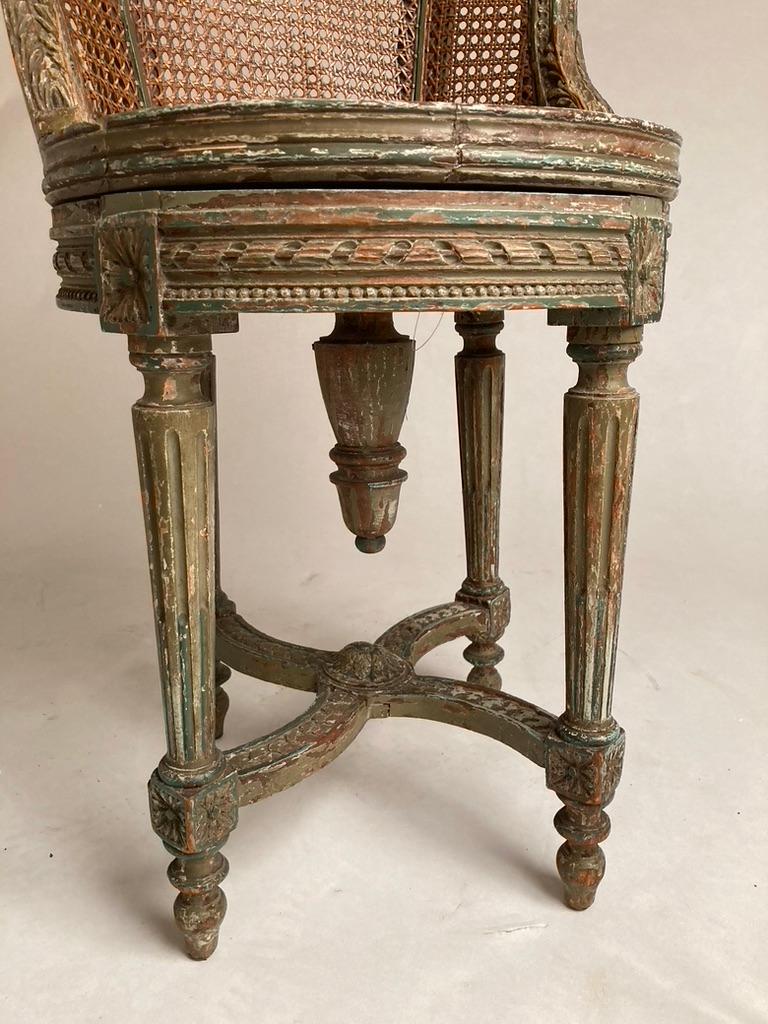 Louis XVI Carved and Green Painted Adjustable Piano Stool 5