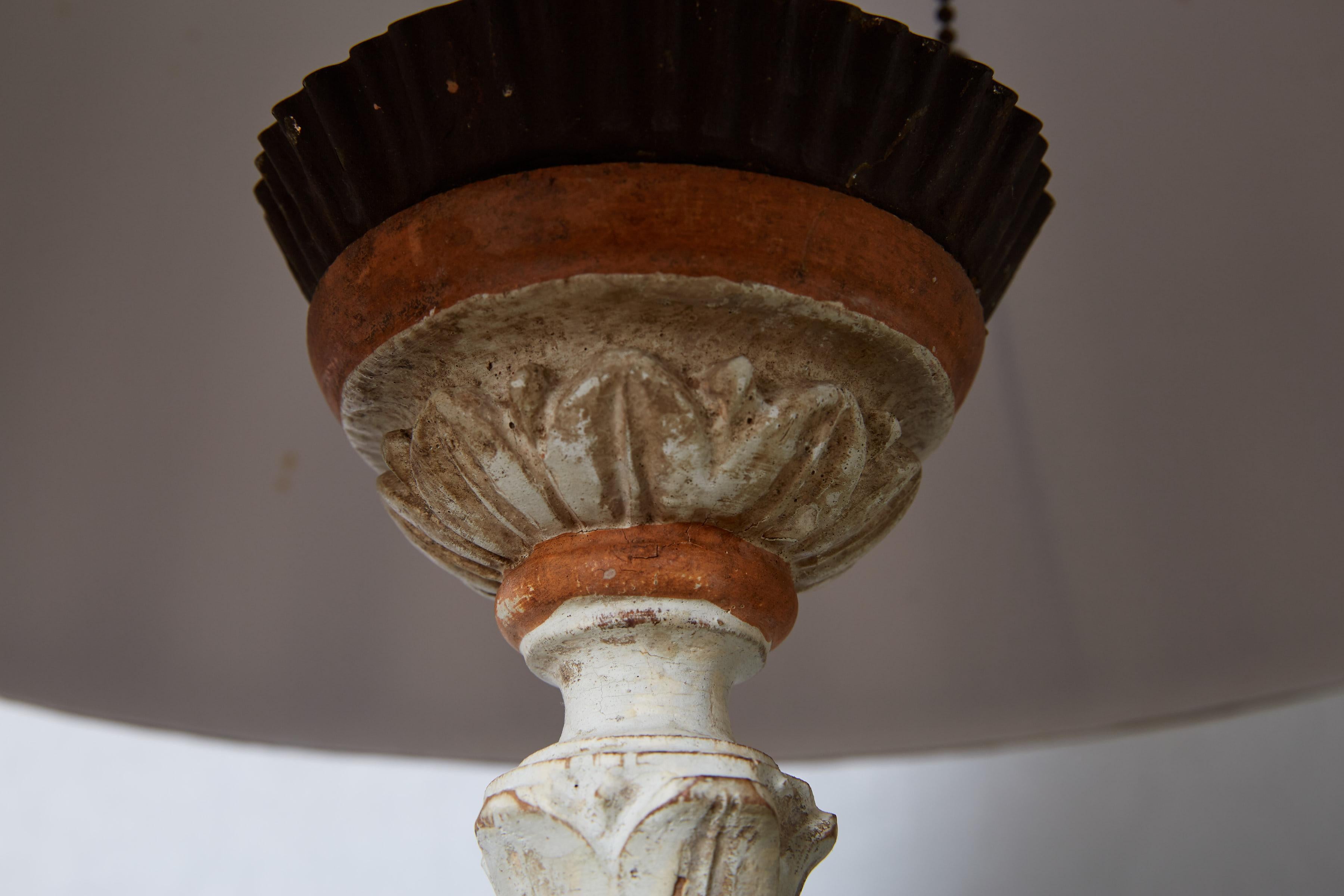 Louis XVI Carved and Painted Alter Candlestick Lamp In Good Condition For Sale In Atlanta, GA