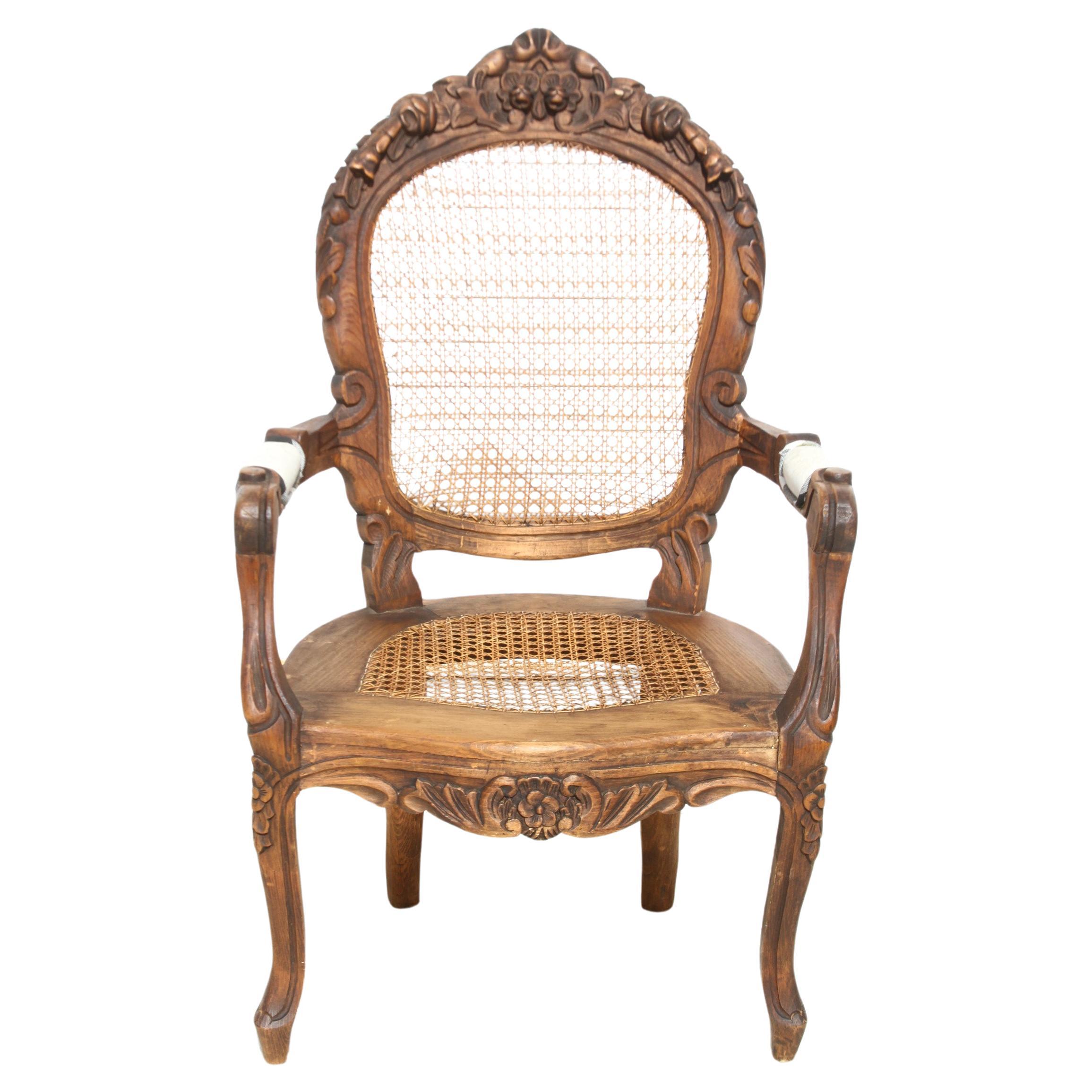 Fauteuil intagliato Louis XVI con bastone