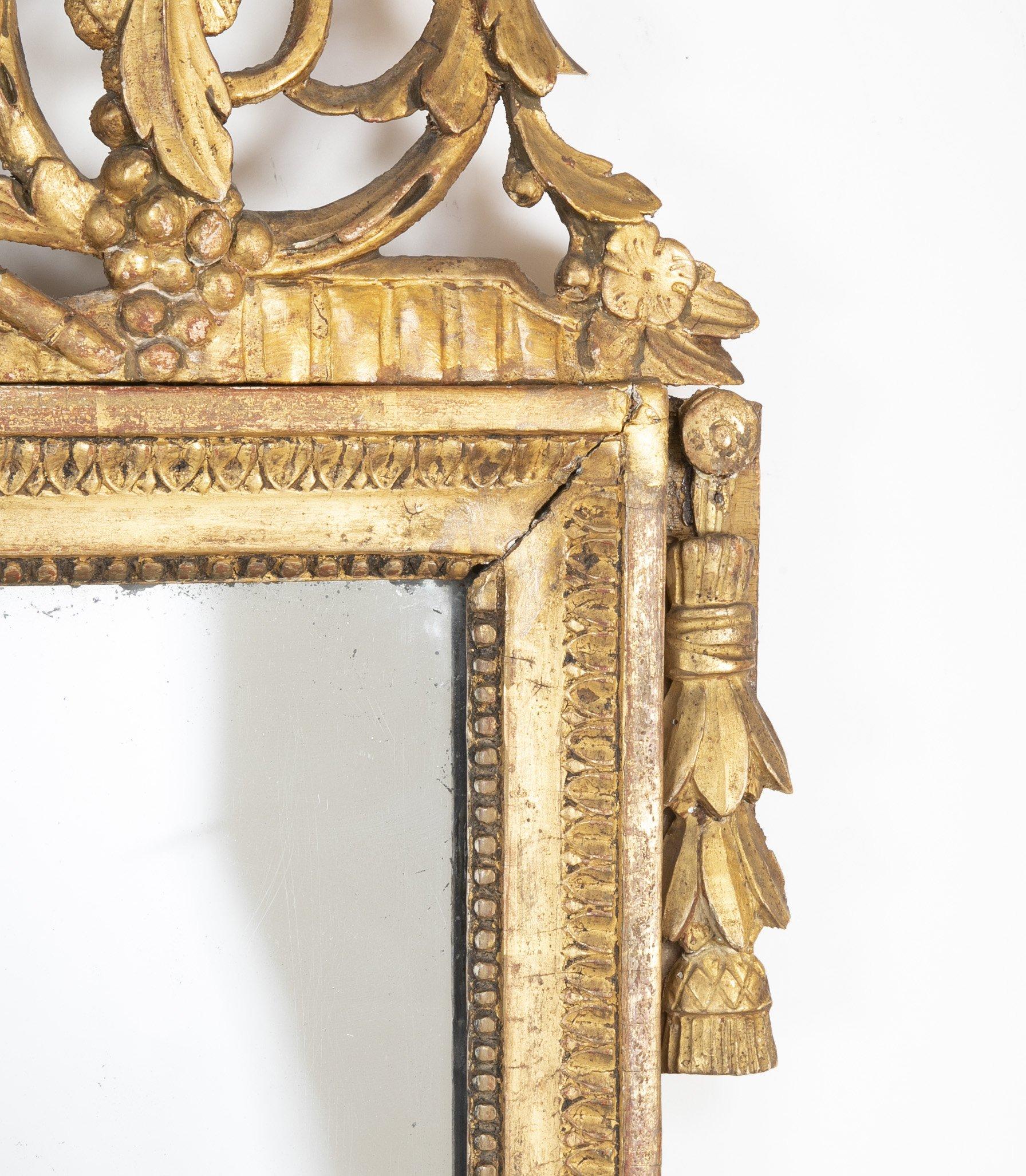 Wood Louis XVI Carved Gilt Mirror