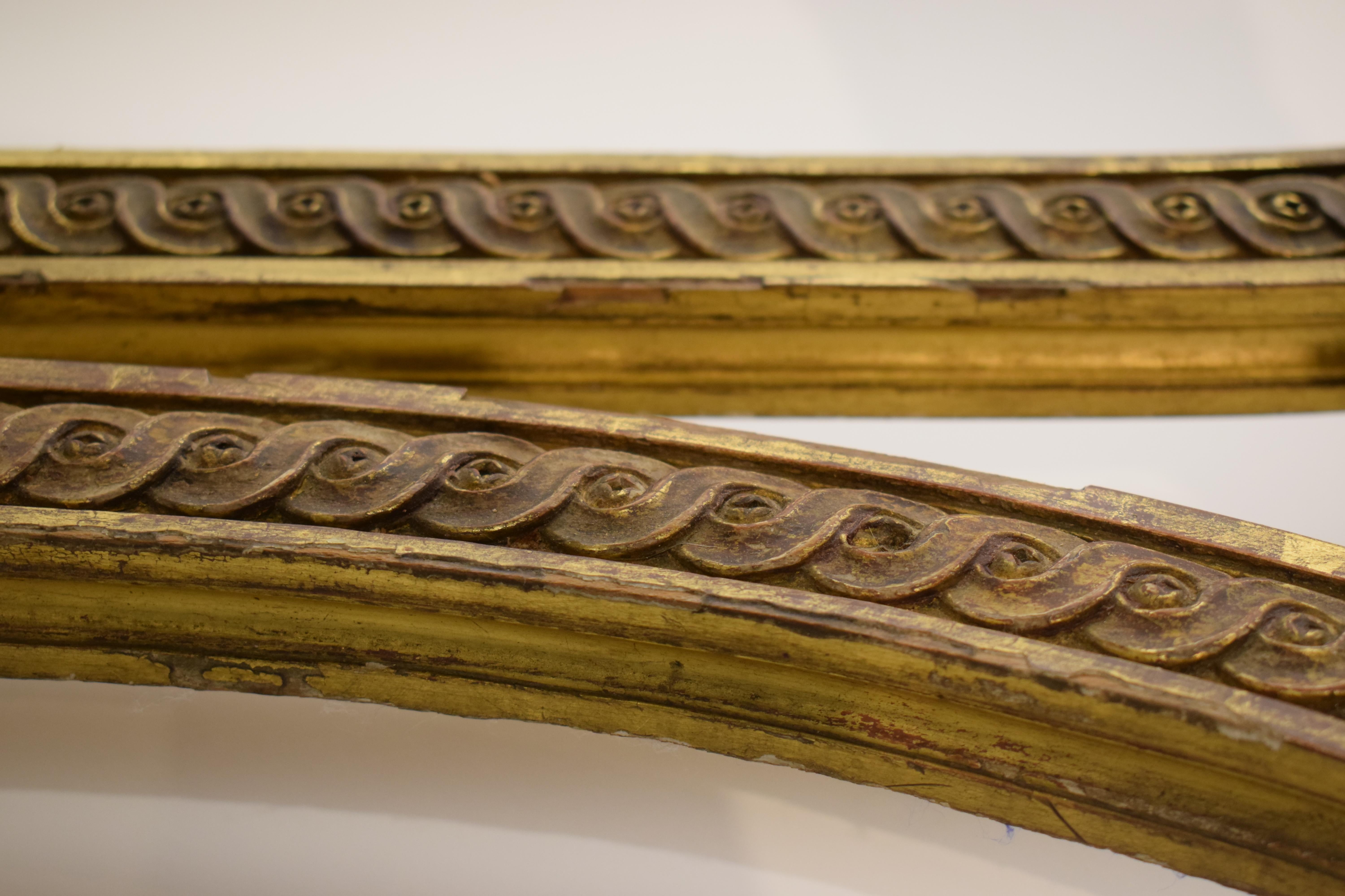 Konsolentisch aus geschnitztem, vergoldetem Holz mit Marmorplatte „Fleur de Pecher“ im Stil Louis XVI. im Angebot 14