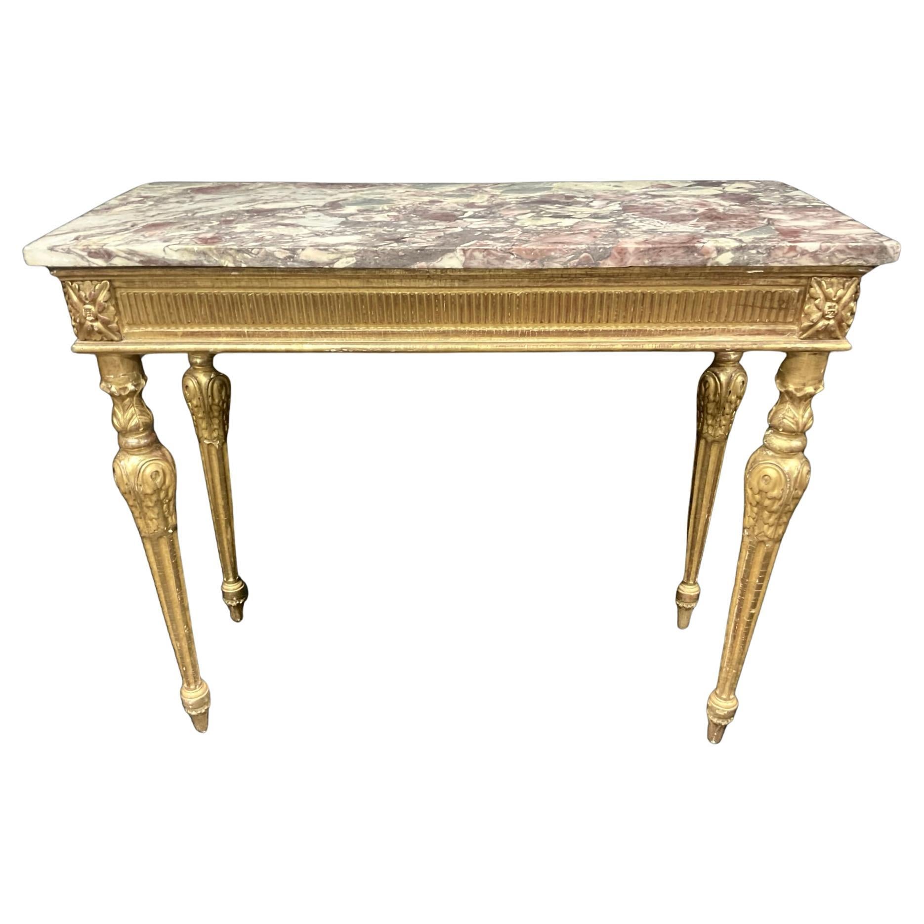 Louis XVI Carved Giltwood Console Table With Marble Top