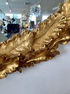 Louis XVI Style Carved Giltwood Oval Mirror with Oak Leaves and Acorns