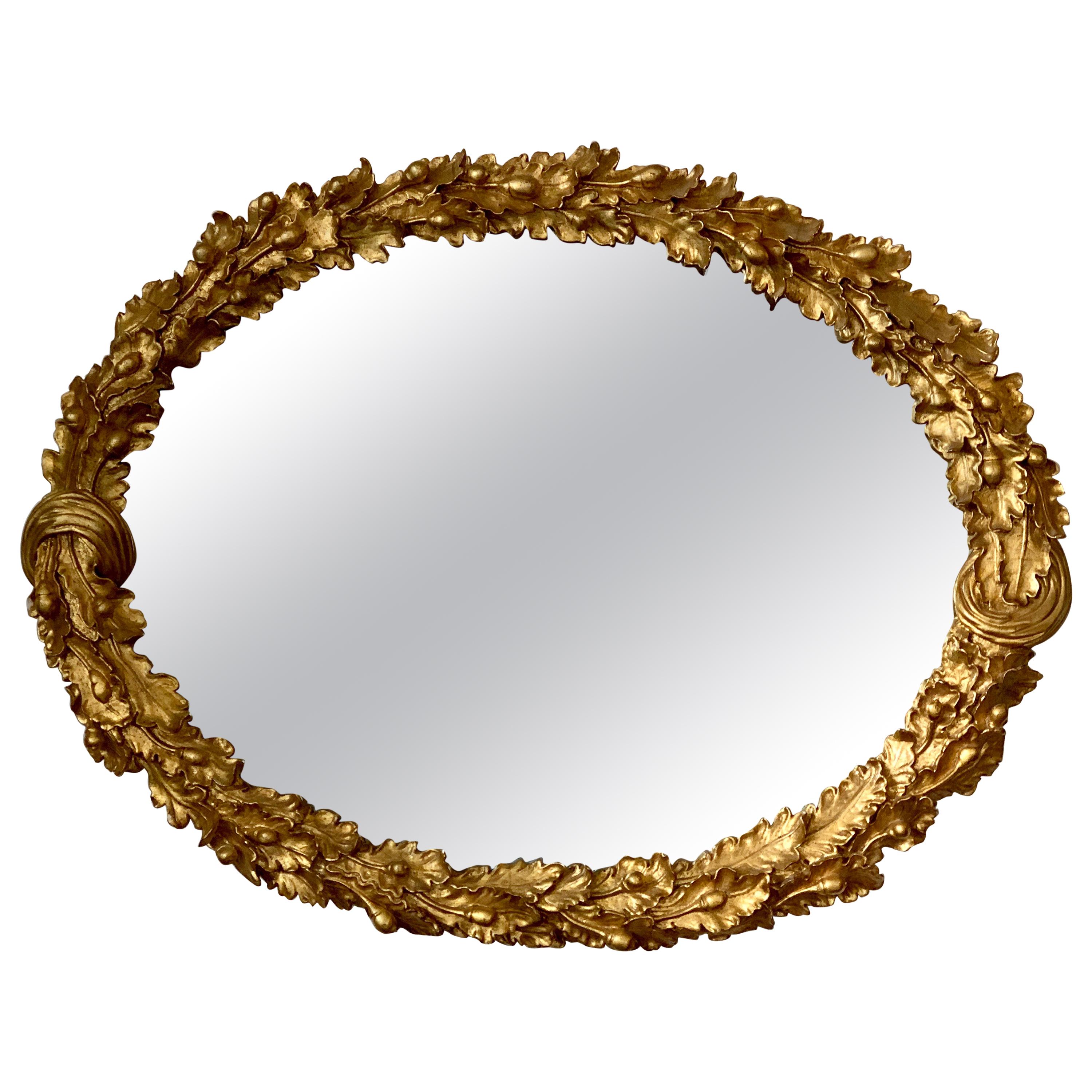 Louis XVI Carved Giltwood Oval Mirror with Oak Leaves and Acorns