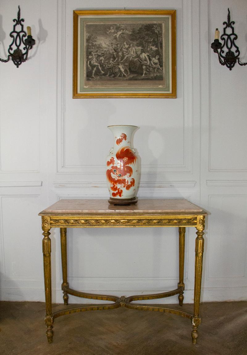 French Louis XVI Center Table in Gilded Wood and Marble - 19th France For Sale 4
