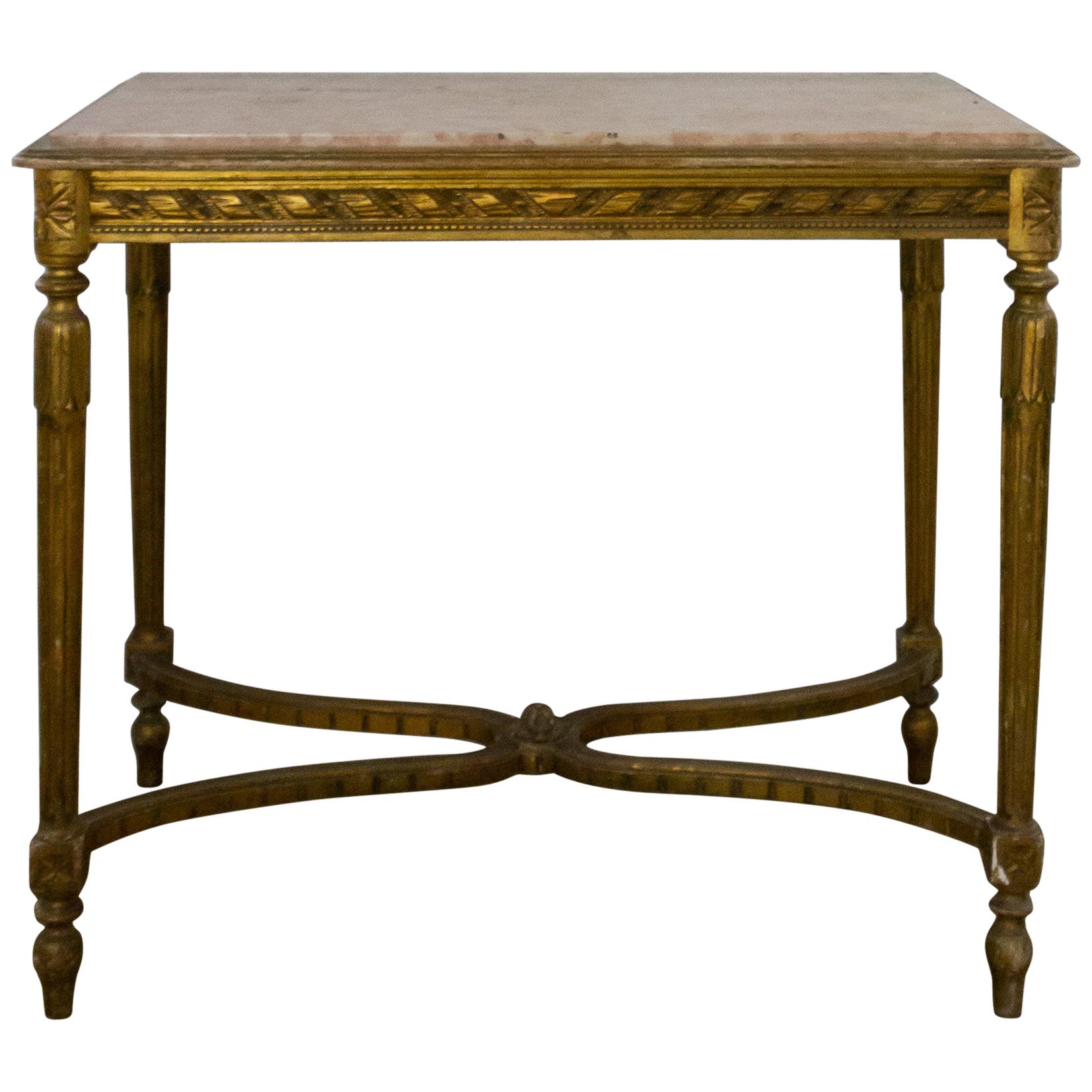 French Louis XVI Center Table in Gilded Wood and Marble - 19th France For Sale