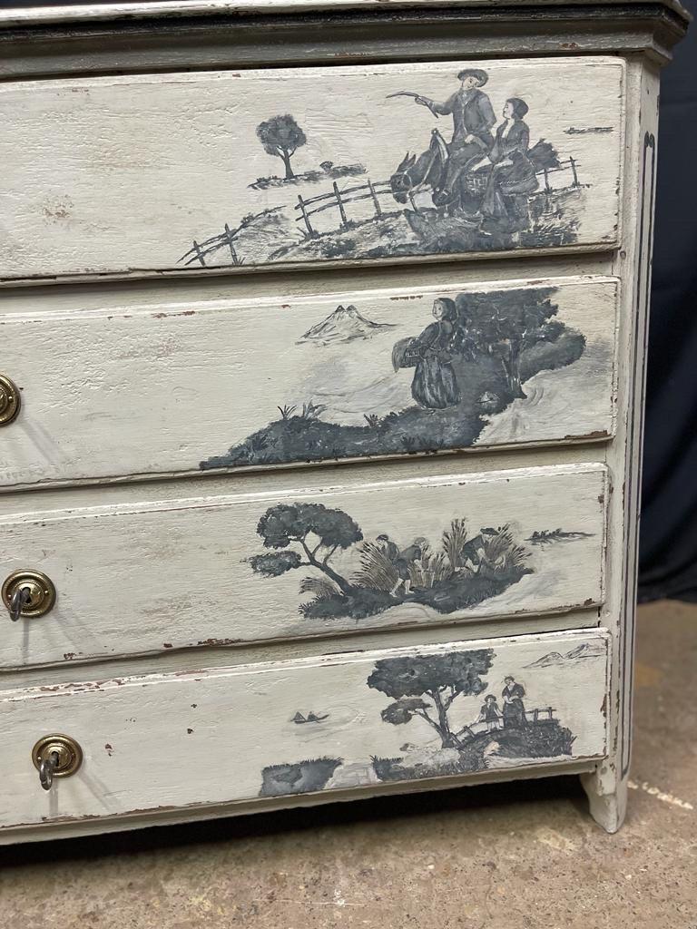 18th Century and Earlier Louis XVI chest of drawers 18th century magnificent patina toile de jouy For Sale