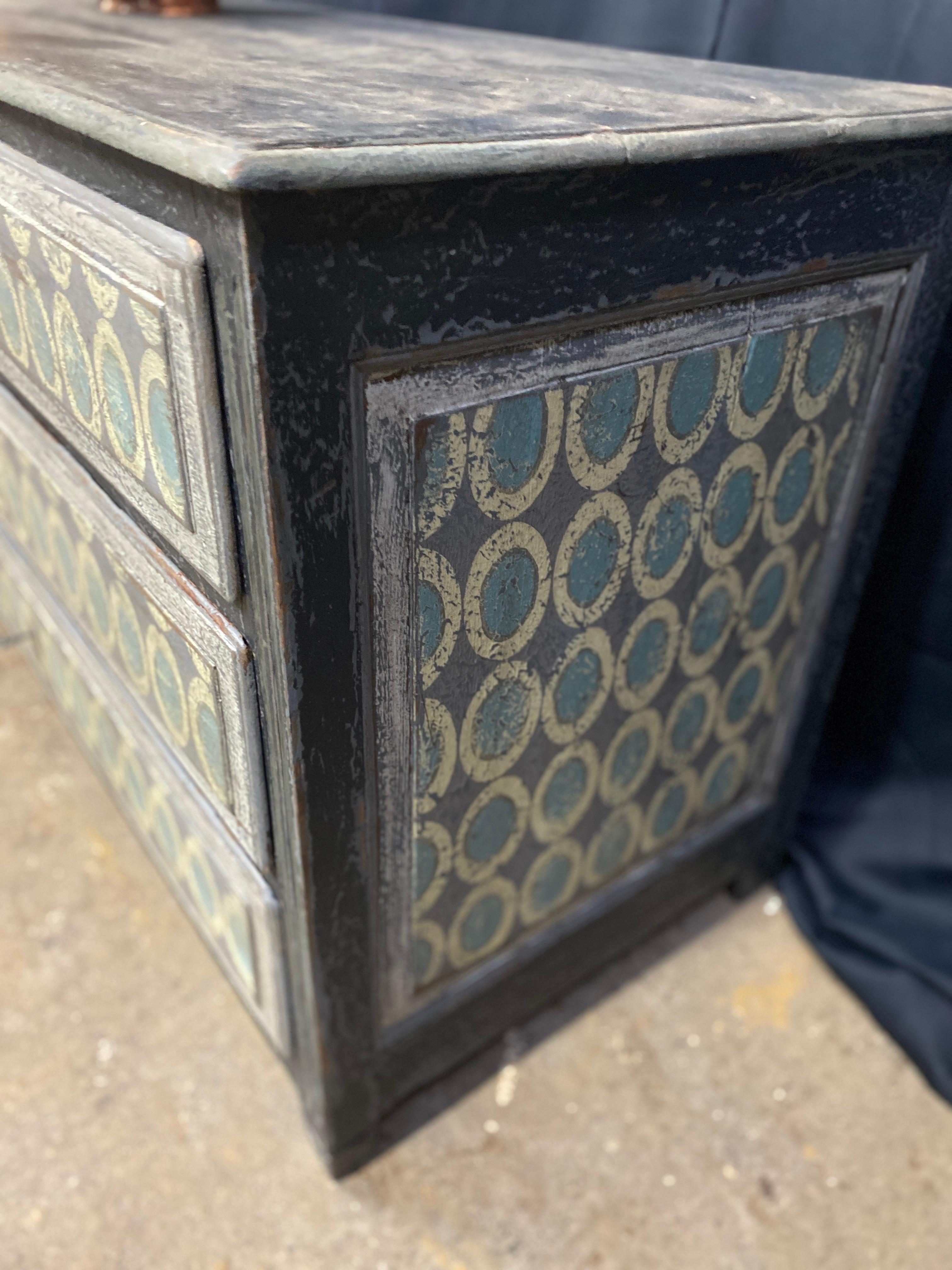 19th Century Louis xvi chest of drawers 3 patina drawers with different shapes and colors For Sale