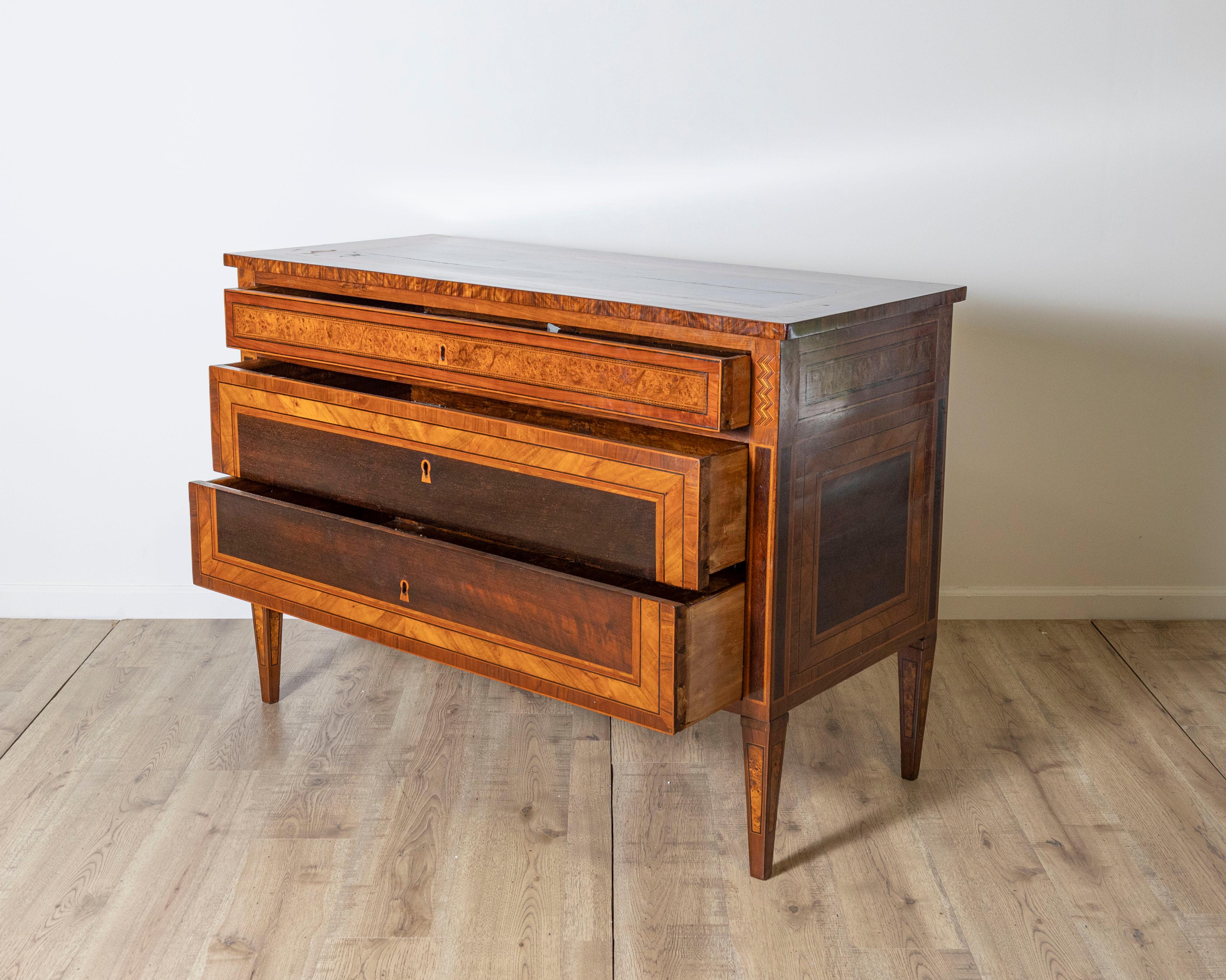 Inlay Louis XVI chest of drawers from Bologna For Sale
