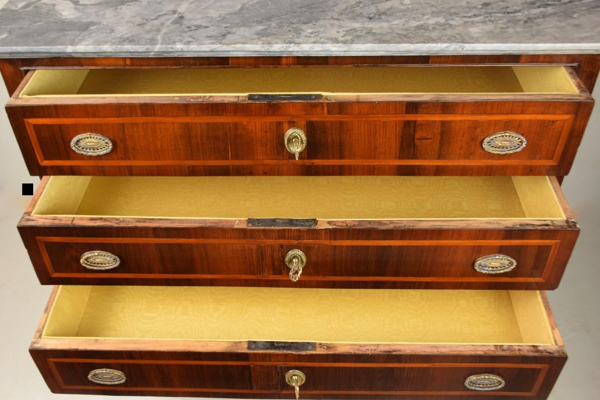 Louis XVI Chest of Drawers Veneered in Rosewood with Gray Marble Top For Sale 7