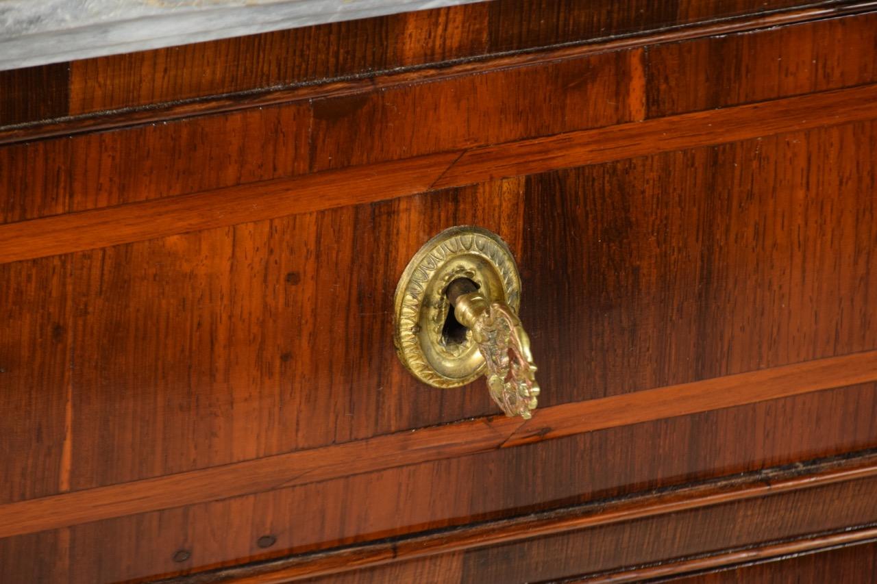 18th Century Louis XVI Chest of Drawers Veneered in Rosewood with Gray Marble Top For Sale