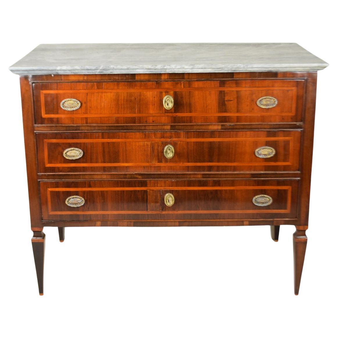 Louis XVI Chest of Drawers Veneered in Rosewood with Gray Marble Top