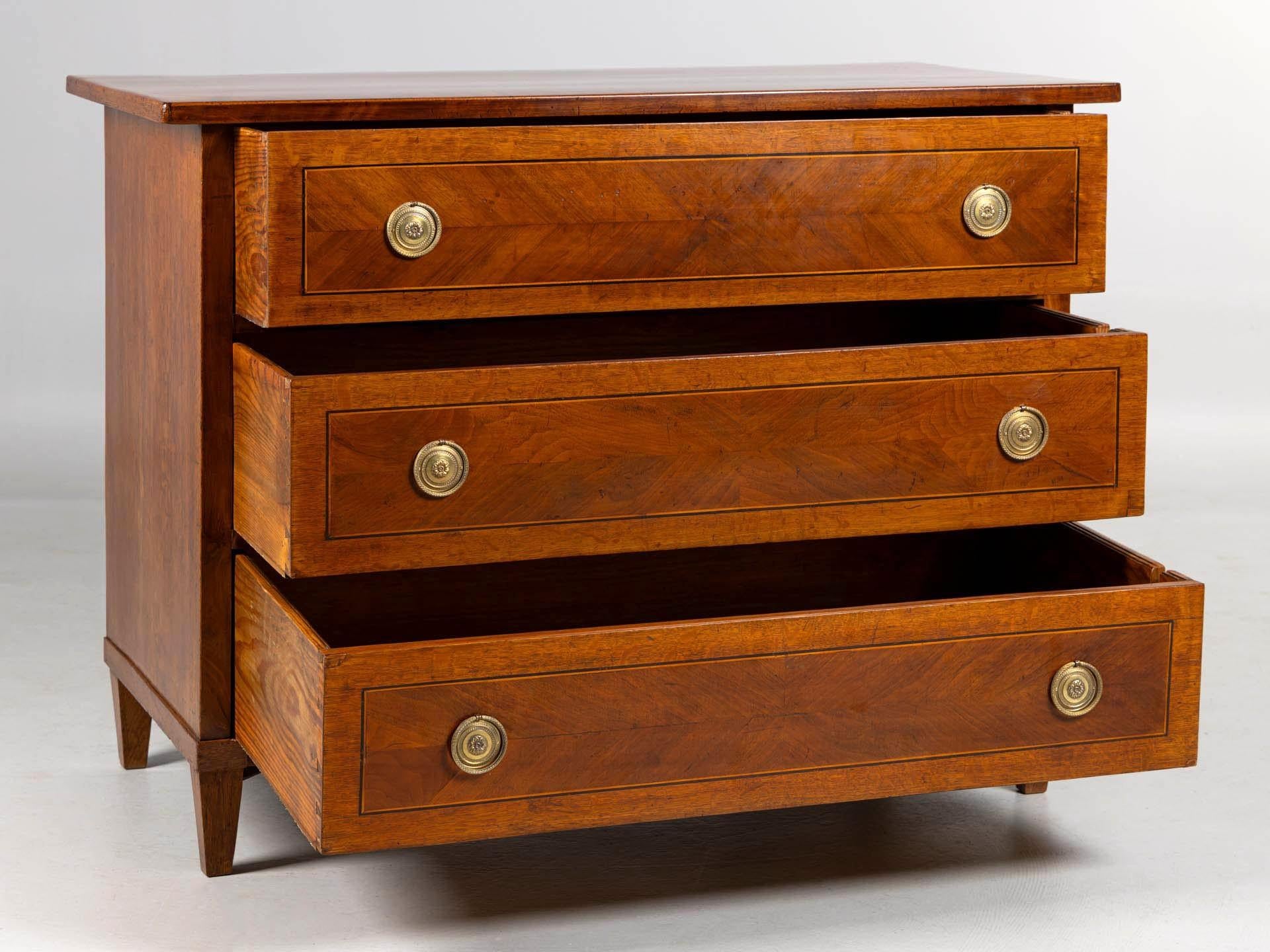 Marquetry Louis XVI Chest of Drawers with Central Locking System, Germany, Early 19th Ct. For Sale