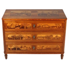 Louis XVI Chest of Drawers with Impressive Marquetry, Walnut, Maple, circa 1800