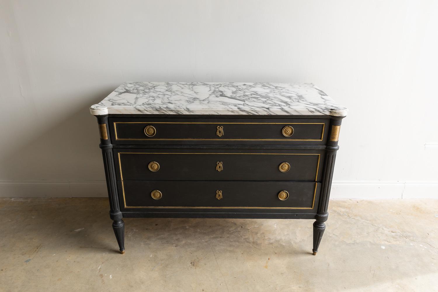 Painted Louis XVI Chest of Drawers with Marble Top