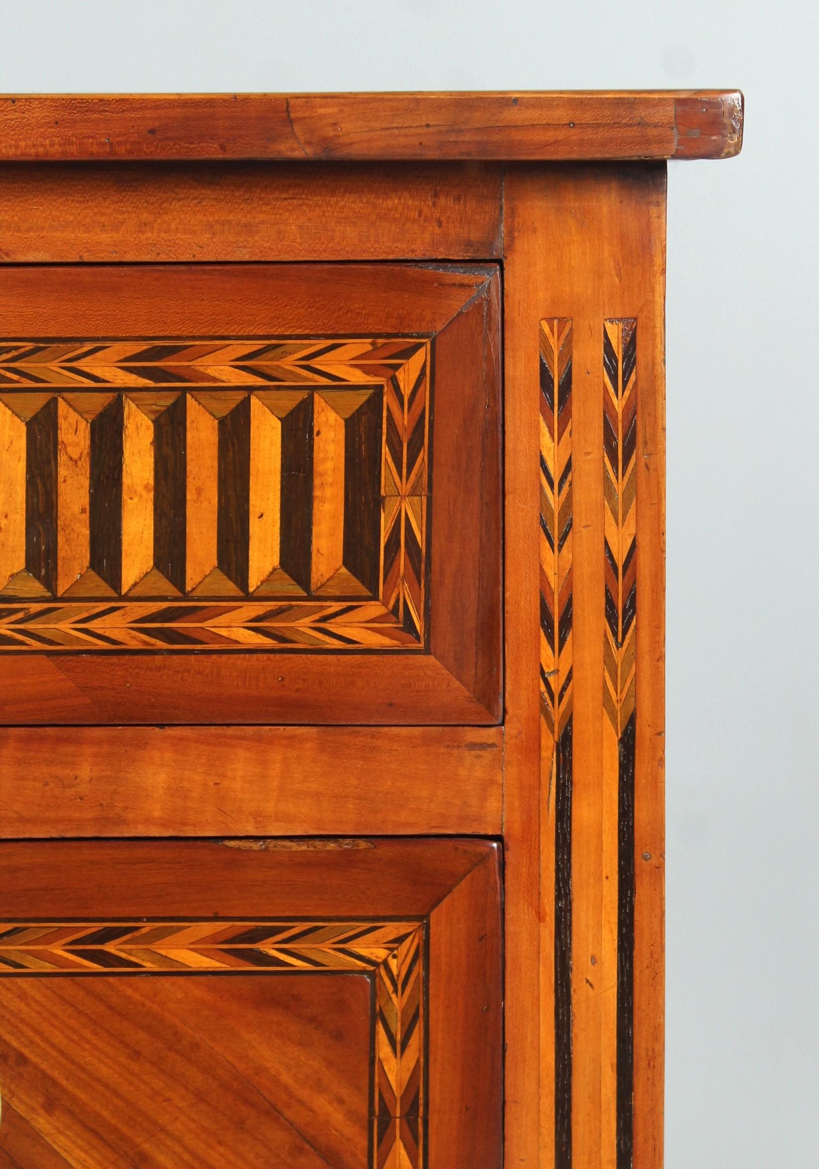 Cherry Louis XVI Chest of Drawers with Secretary Compartment, Fine Marquetry, c. 1780