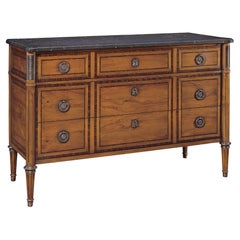 Louis XVI Chest w/drawers, marble top, decorated w/veneer, inlays & brass detail