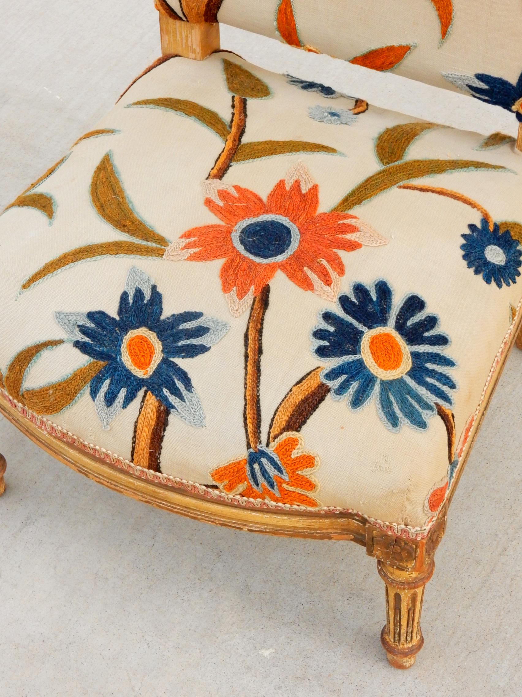 19th Century Louis XVI Child's Chair in Crewelwork Upholstery For Sale