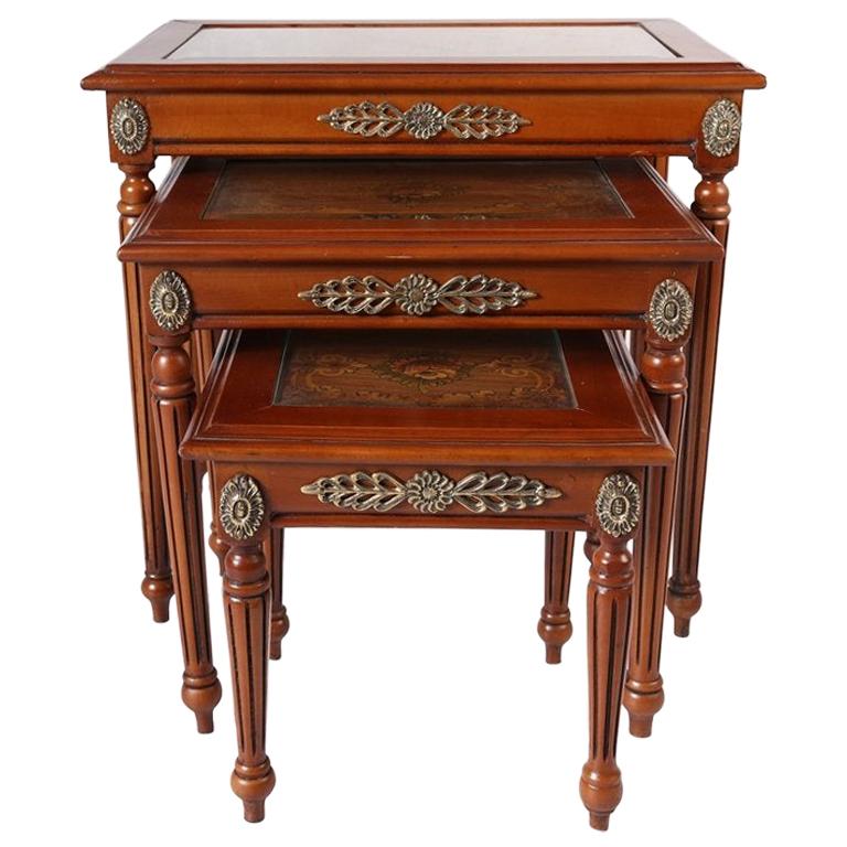 Louis XVI Classic Nesting Coffee Tables, Hand Drawn '3 TABLES', 20th Century For Sale