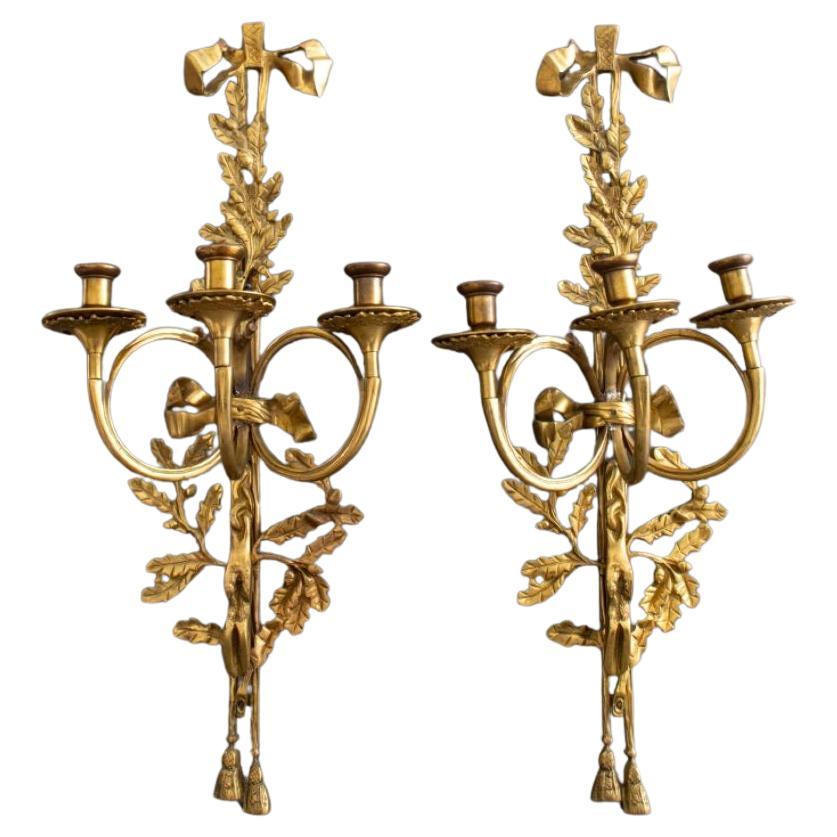 Louis XVI Claude Galle Style Hunting Sconces, 2 For Sale