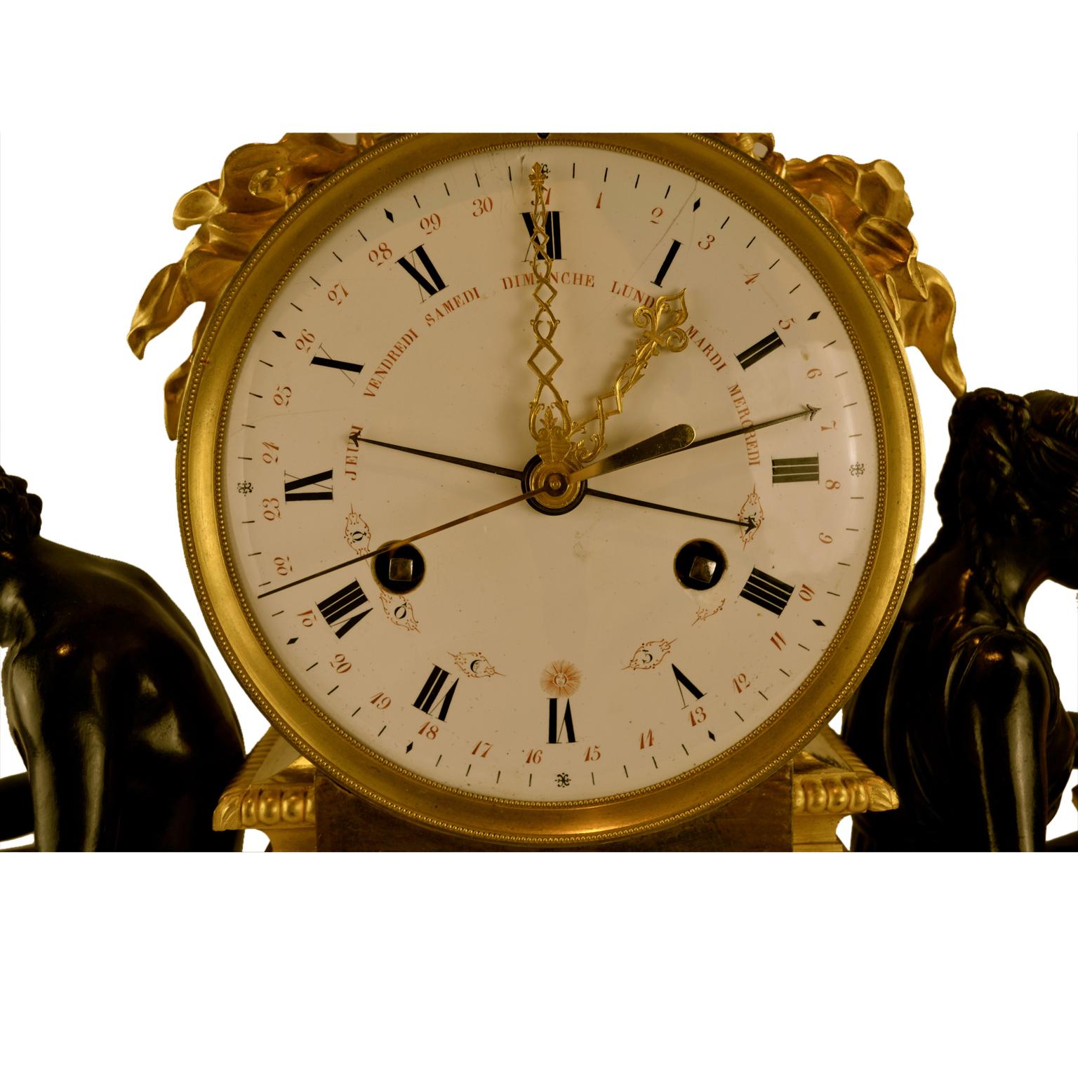 Patiné Horloge Louis XVI représentant l'Étude et la philosophie de l'Étude en vente