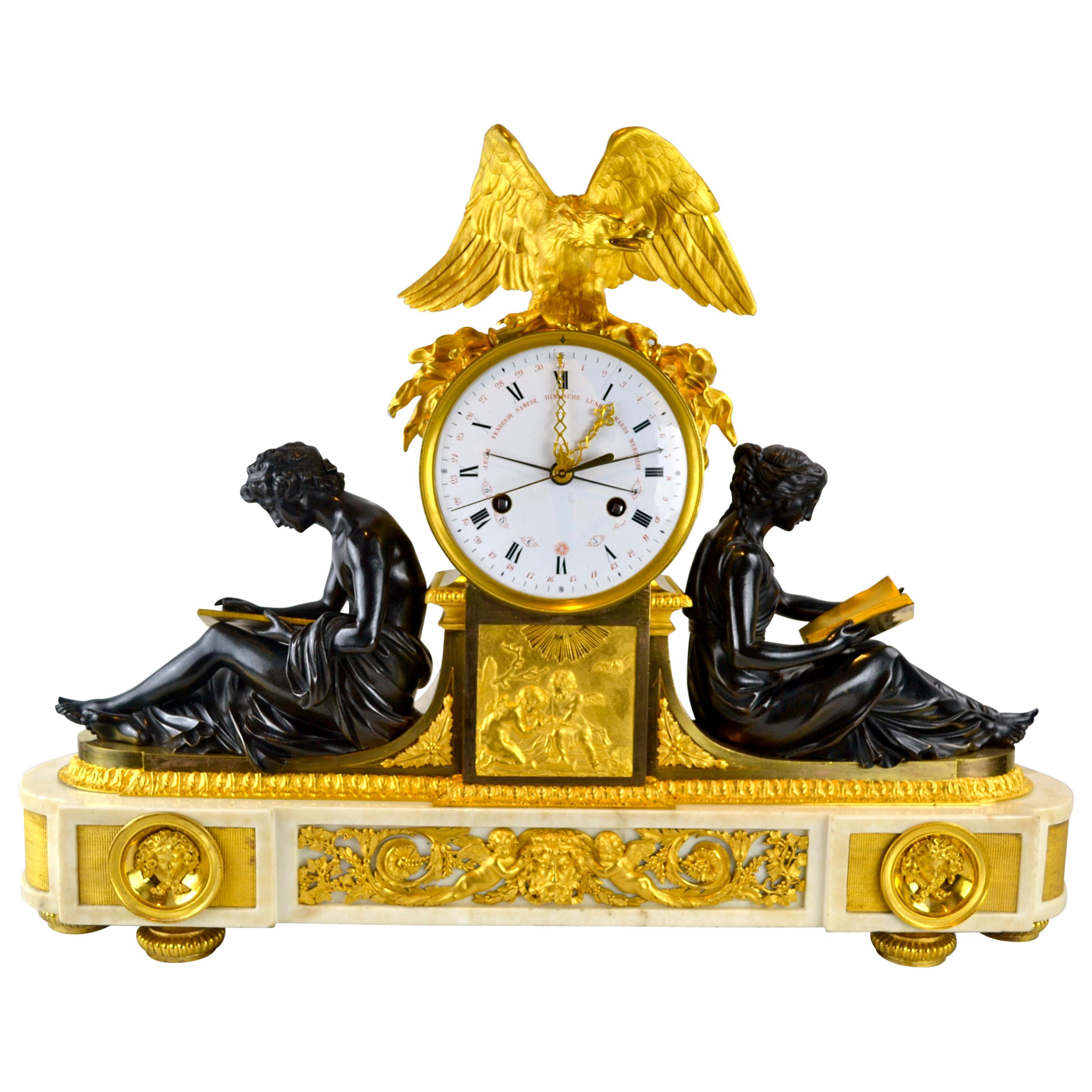 Louis XVI Clock Depicting L’Etude 'Learning' et La Philosophie 'Philosophy' For Sale