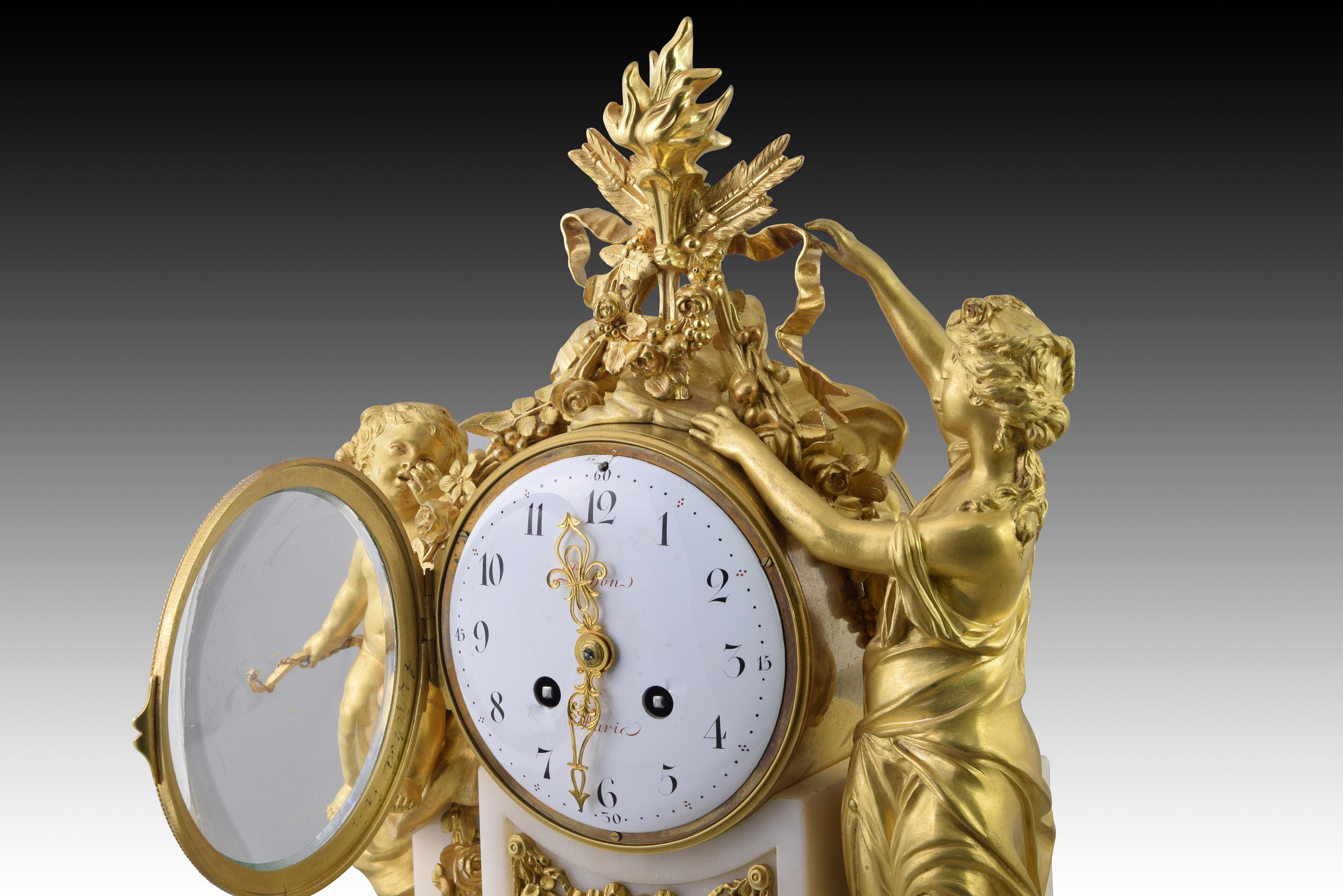 Louis XVI-Uhren und Kronleuchter. POCHON. Paris, um das späte 18. Jahrhundert im Zustand „Gut“ im Angebot in Madrid, ES