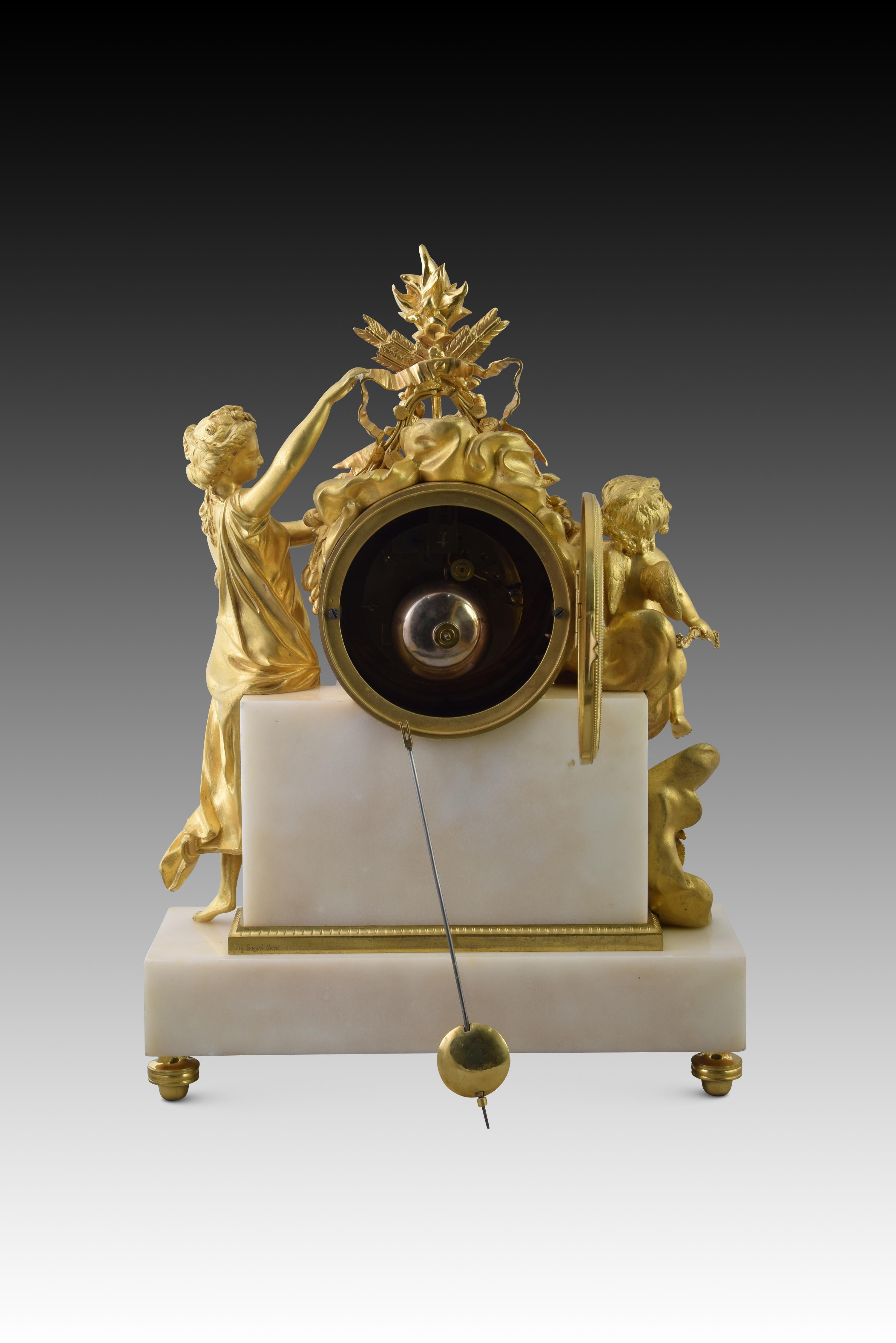 Louis XVI-Uhren und Kronleuchter. POCHON. Paris, um das späte 18. Jahrhundert (Bronze) im Angebot