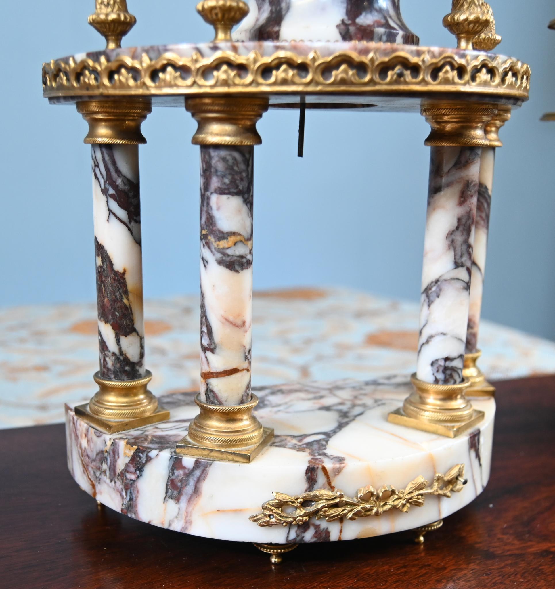 Louis XVI Clock Set Garniture Marble Gilt Candelabras French 1890 For Sale 6