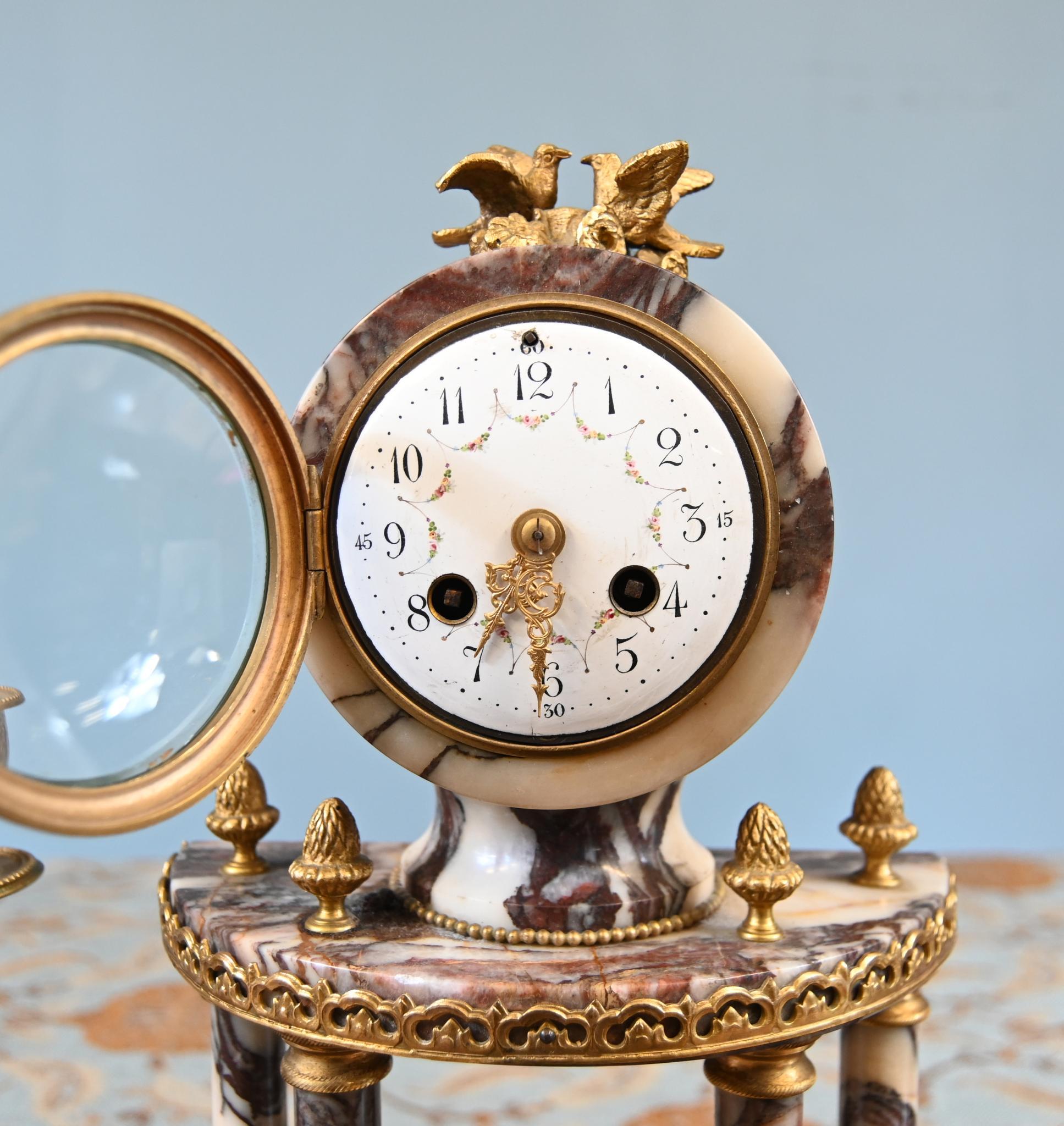 Louis XVI Clock Set Garniture Marble Gilt Candelabras French 1890 For Sale 9