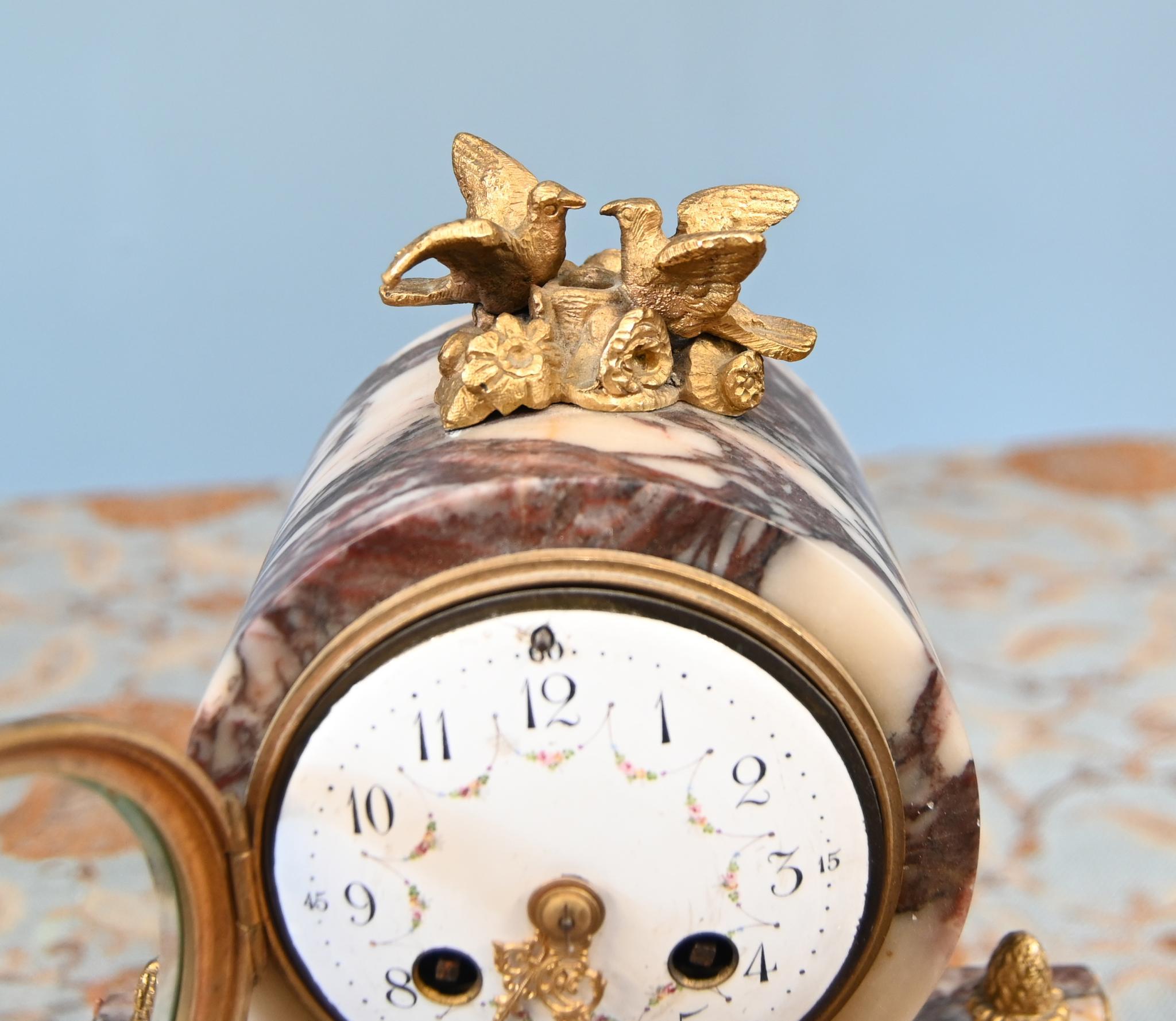 Louis XVI Clock Set Garniture Marble Gilt Candelabras French 1890 For Sale 10