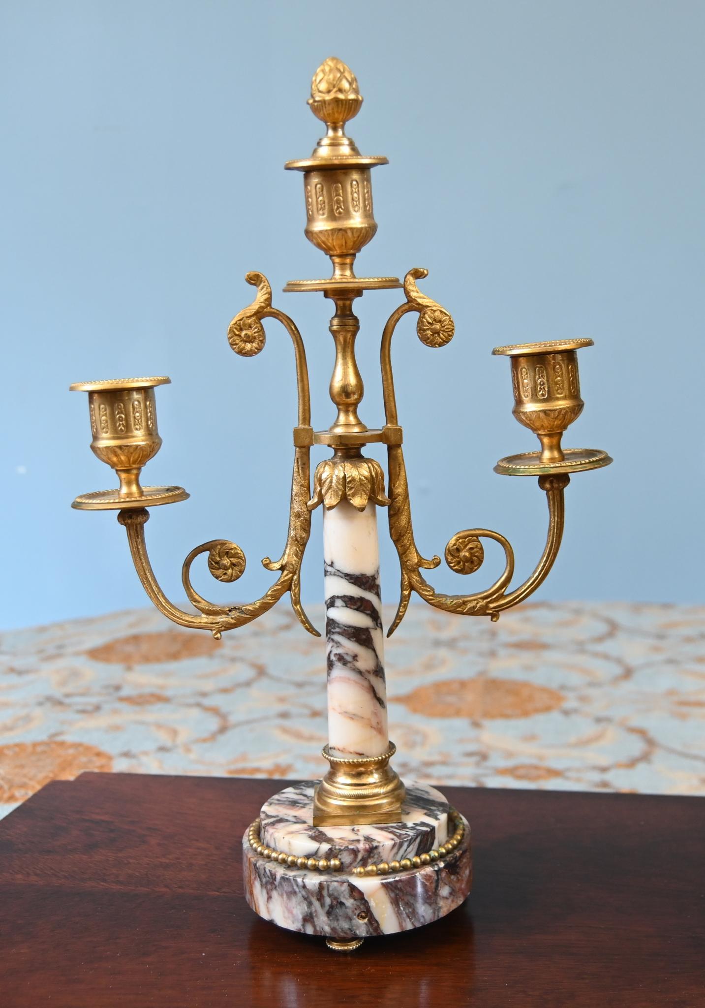 Louis XVI Clock Set Garniture Marble Gilt Candelabras French 1890 For Sale 11