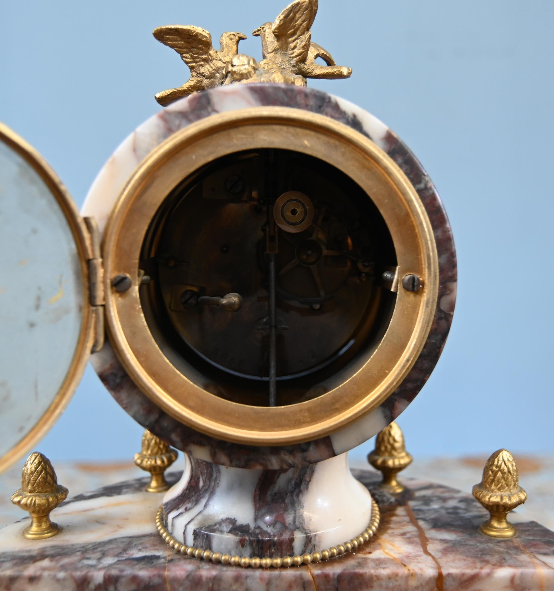 Louis XVI Clock Set Garniture Marble Gilt Candelabras French 1890 For Sale 2