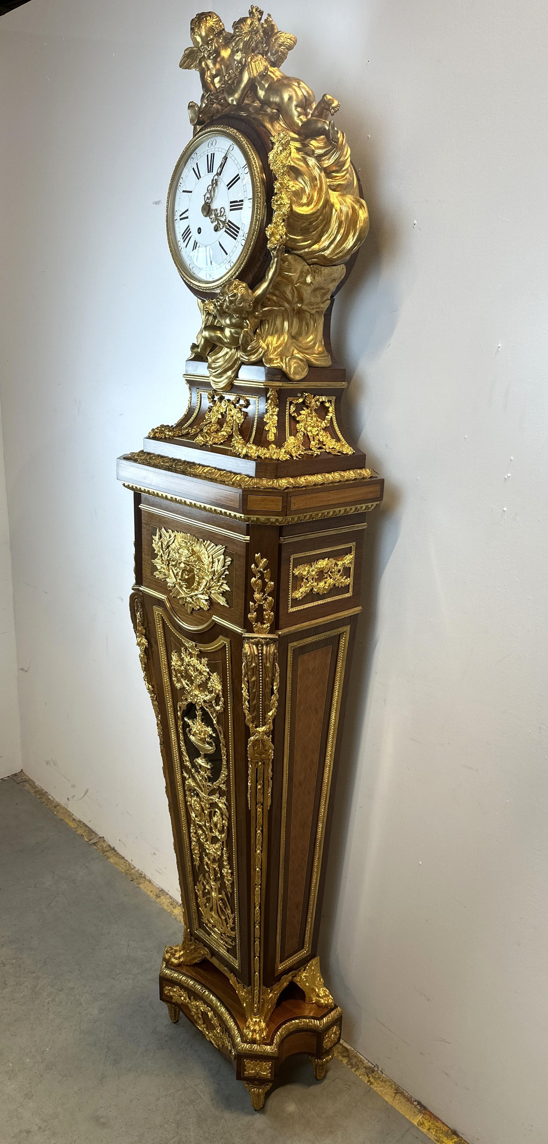 French Louis XVI Clock Signed E. Khan After Jean-Henri Riesener 230 Cm For Sale