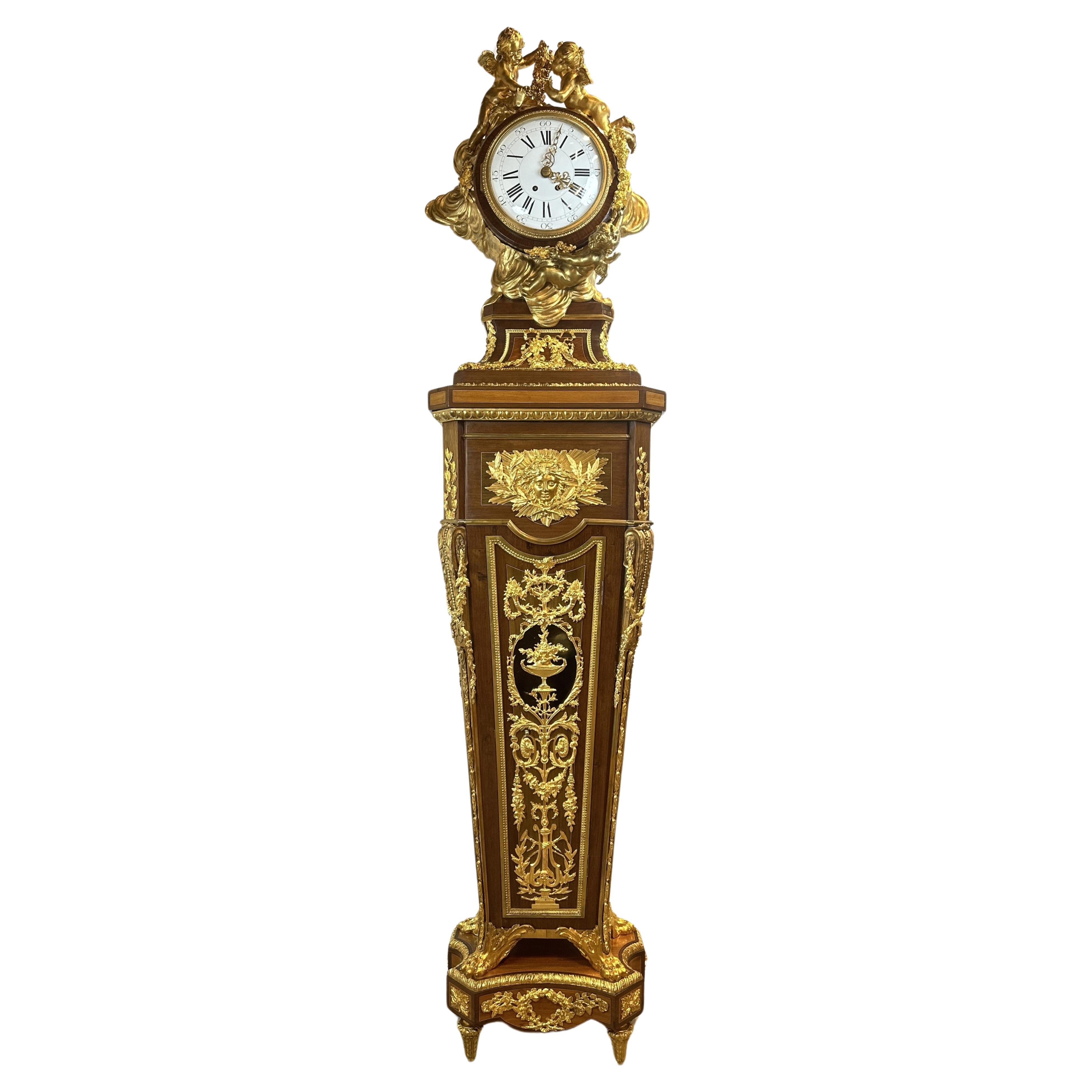 Louis XVI Clock Signed E. Khan After Jean-Henri Riesener 230 Cm For Sale