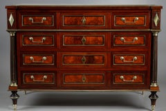 Louis XVI Commode in Mahogany Veneer and Brass Marquetry